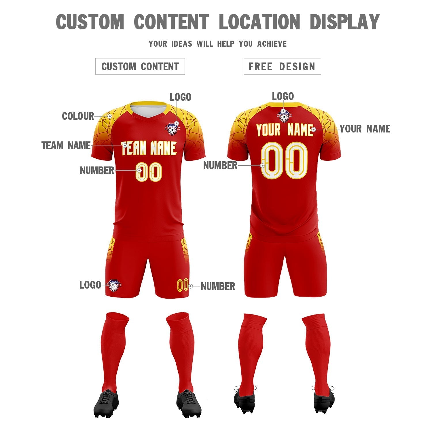 Custom Red Classic Soccer Training Sets Jersey For Adults/Kids
