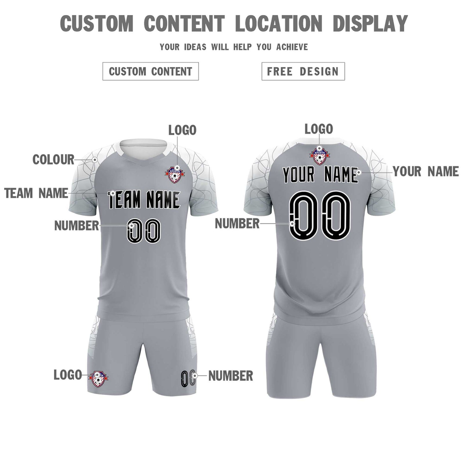 Custom Silver Classic Soccer Training Sets Jersey For Adults/Kids