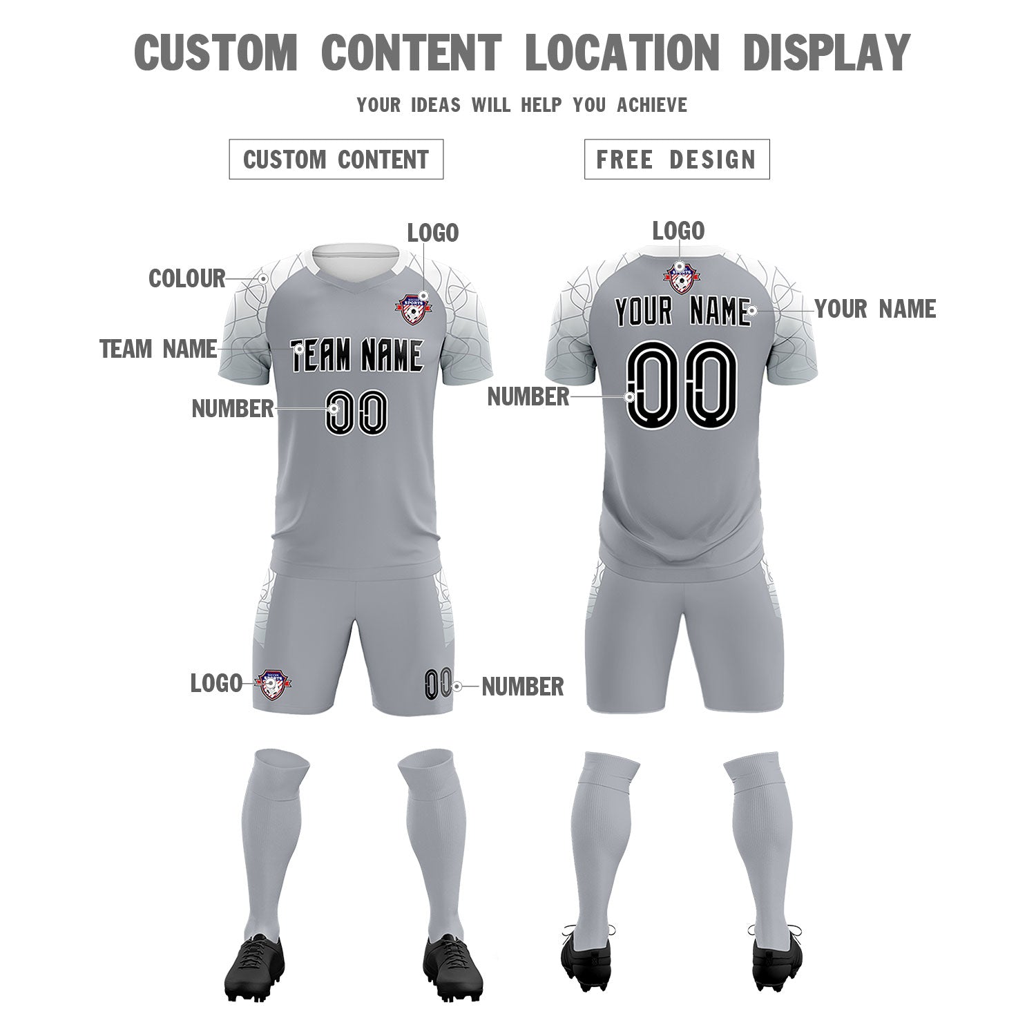 Custom Silver Classic Soccer Training Sets Jersey For Adults/Kids