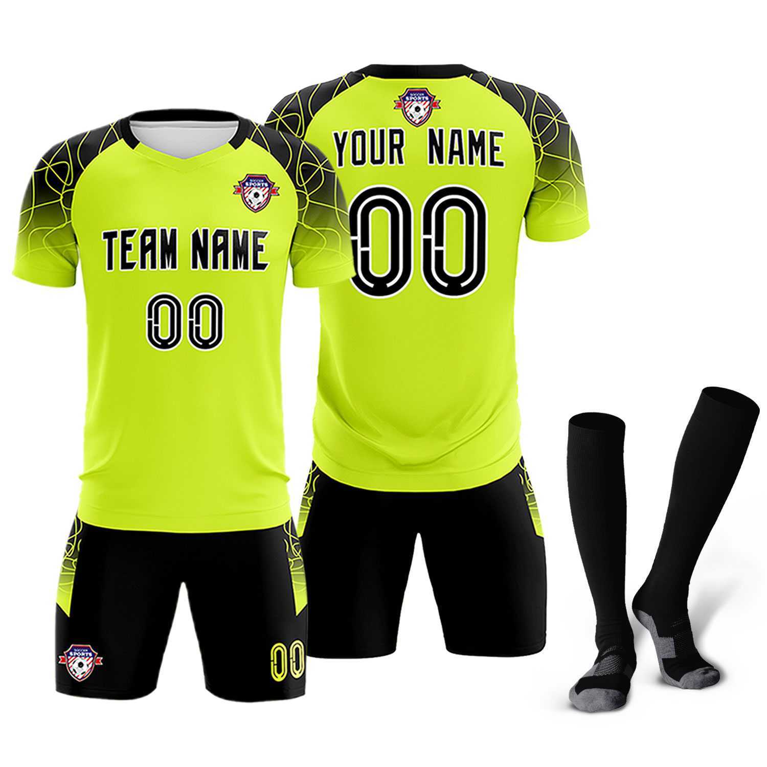 Custom Neon Green Classic Soccer Training Sets Jersey For Adults/Kids