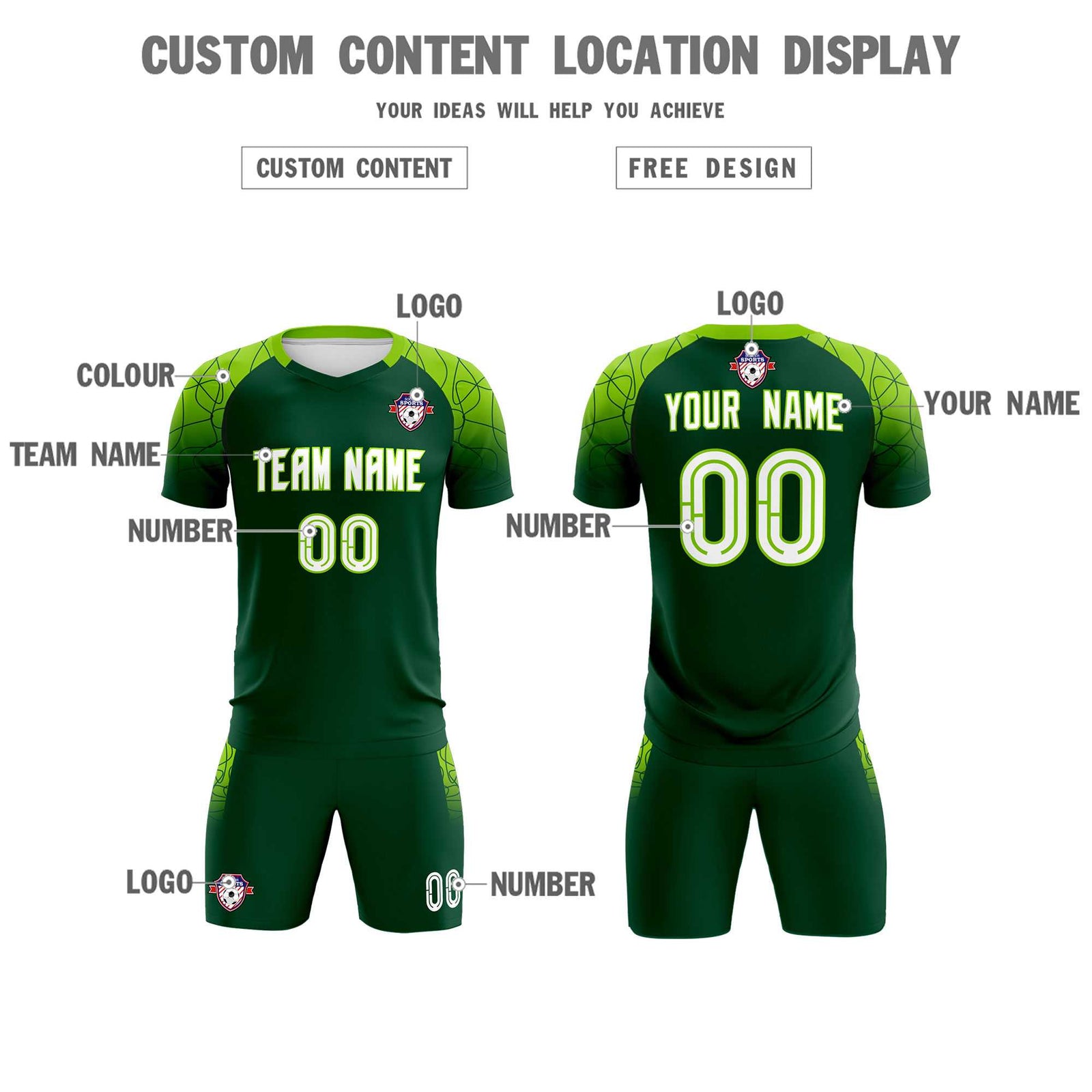 Custom Green Classic Soccer Training Sets Jersey For Adults/Kids