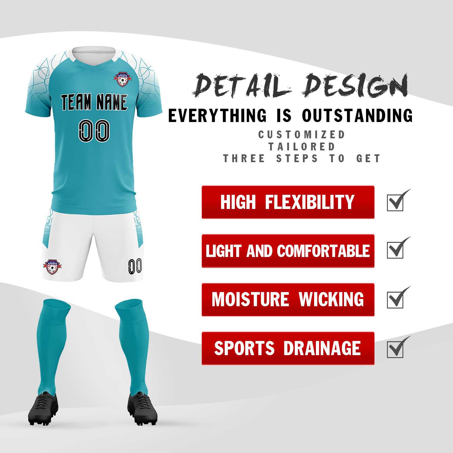 Custom Aqua Classic Soccer Training Sets Jersey For Adults/Kids