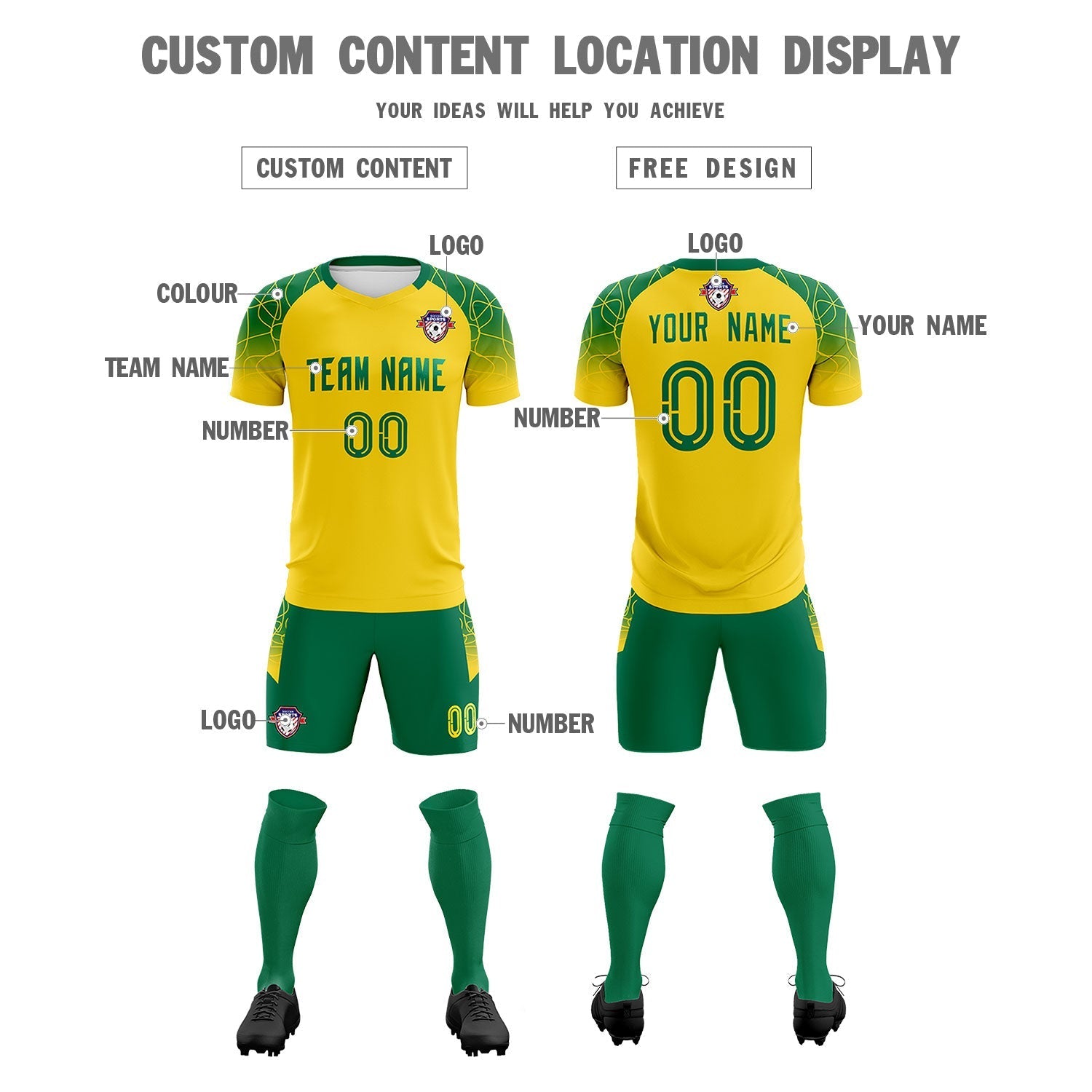 Custom Gold Classic Soccer Training Sets Jersey For Adults/Kids