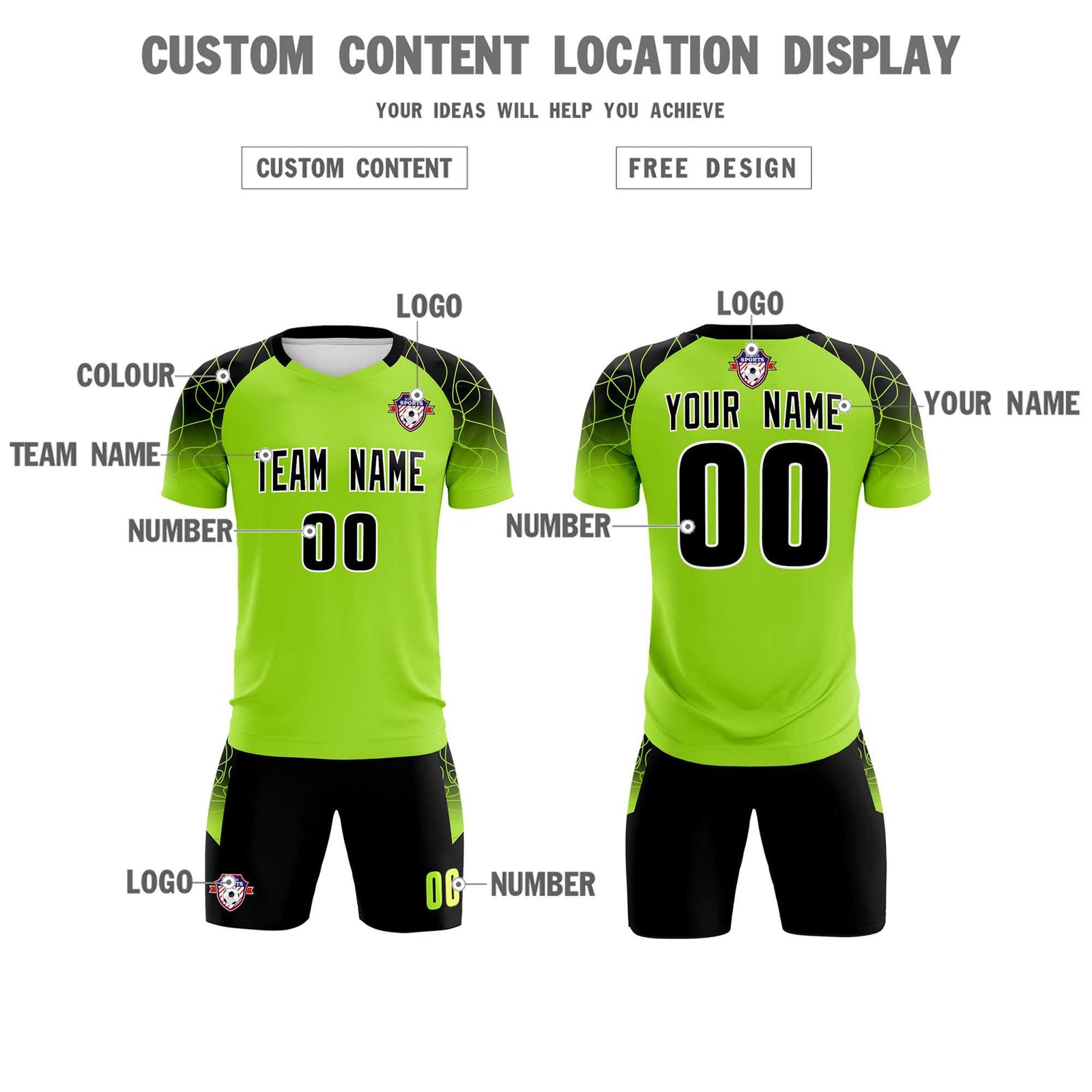 Custom Neon Green Classic Soccer Training Sets Jersey For Adults/Kids