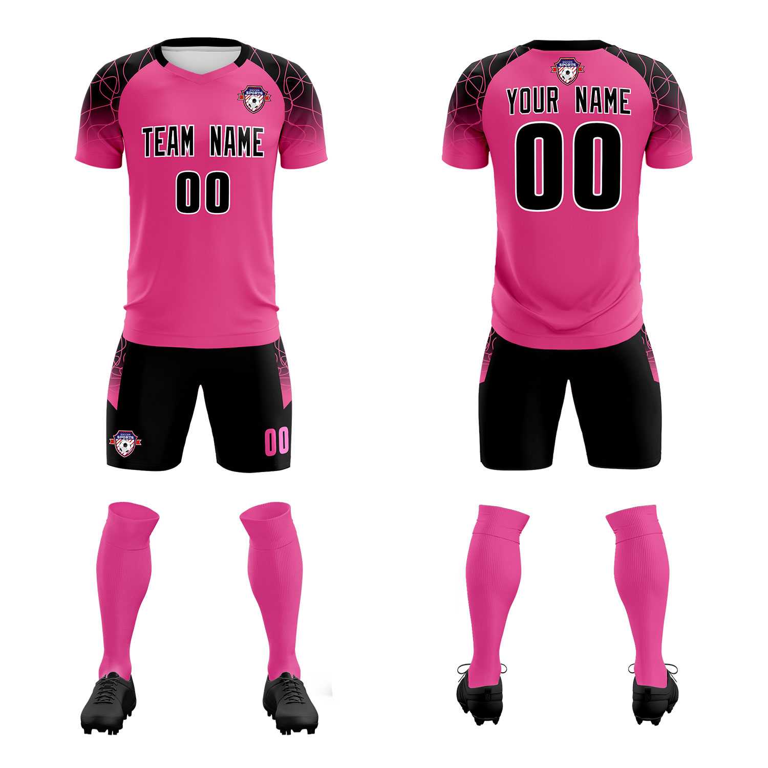 Custom Rose Red Classic Soccer Training Sets Jersey For Adults/Kids