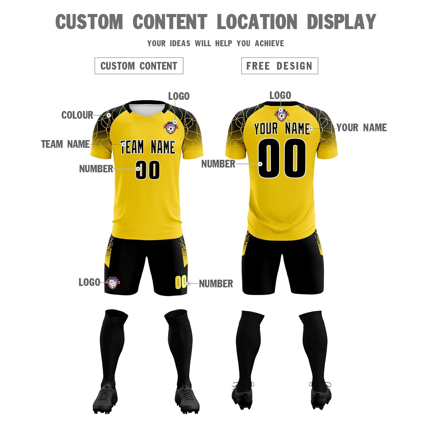 Custom Gold Classic Soccer Training Sets Jersey For Adults/Kids