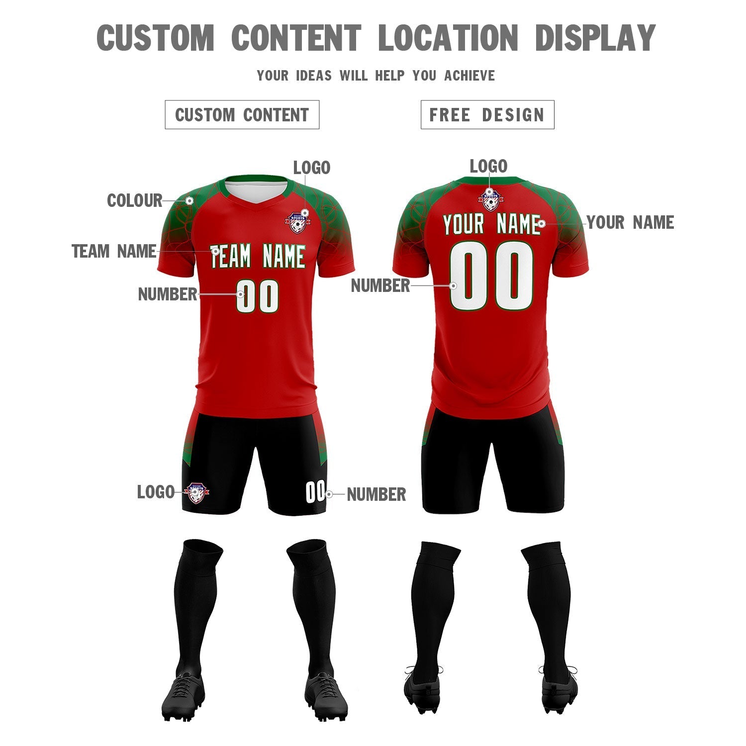 Custom Red Classic Soccer Training Sets Jersey For Adults/Kids