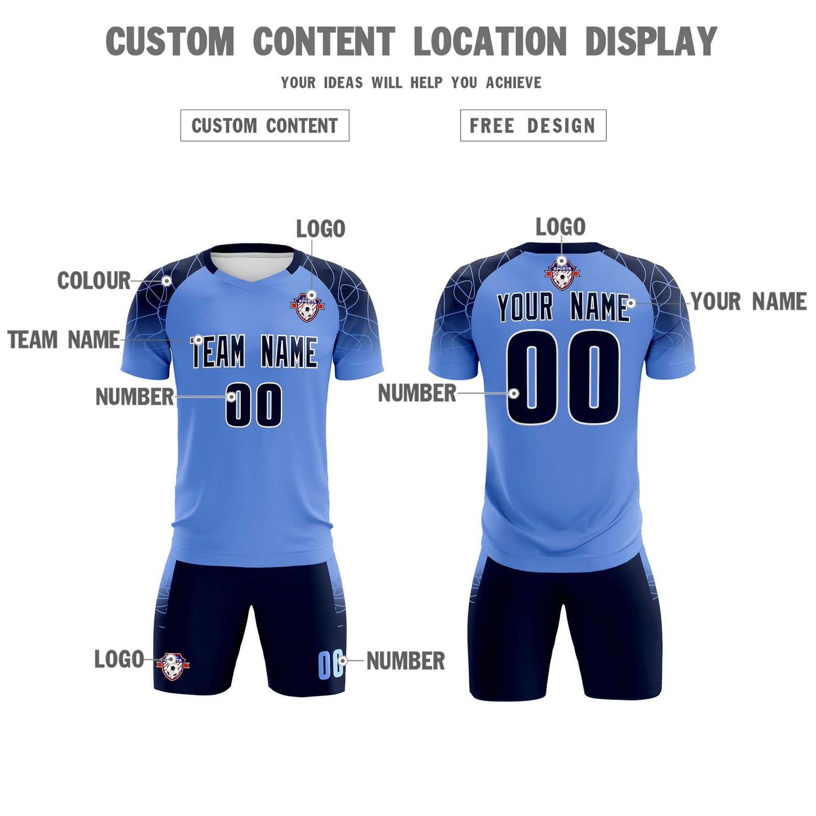Custom Light Blue Classic Soccer Training Sets Jersey For Adults/Kids