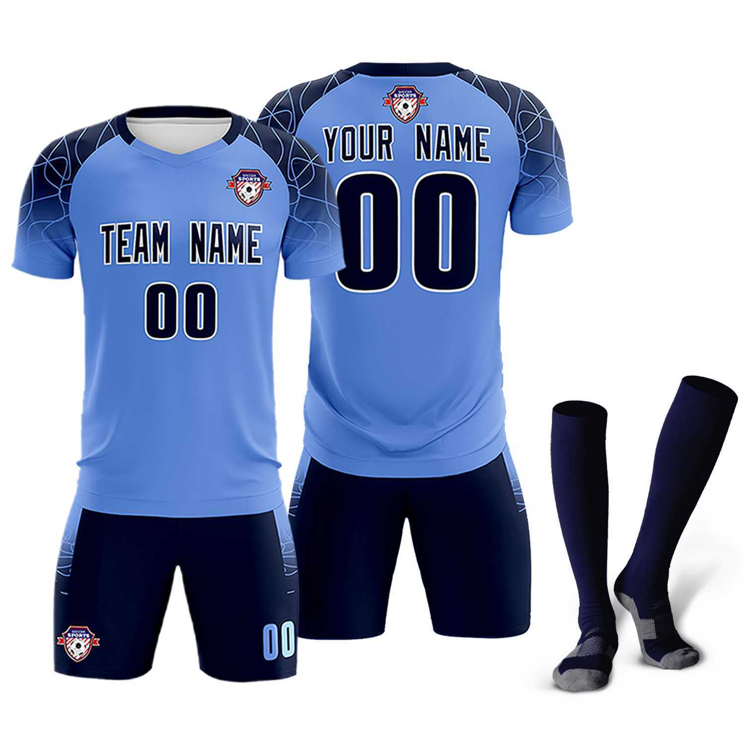 Custom Light Blue Classic Soccer Training Sets Jersey For Adults/Kids