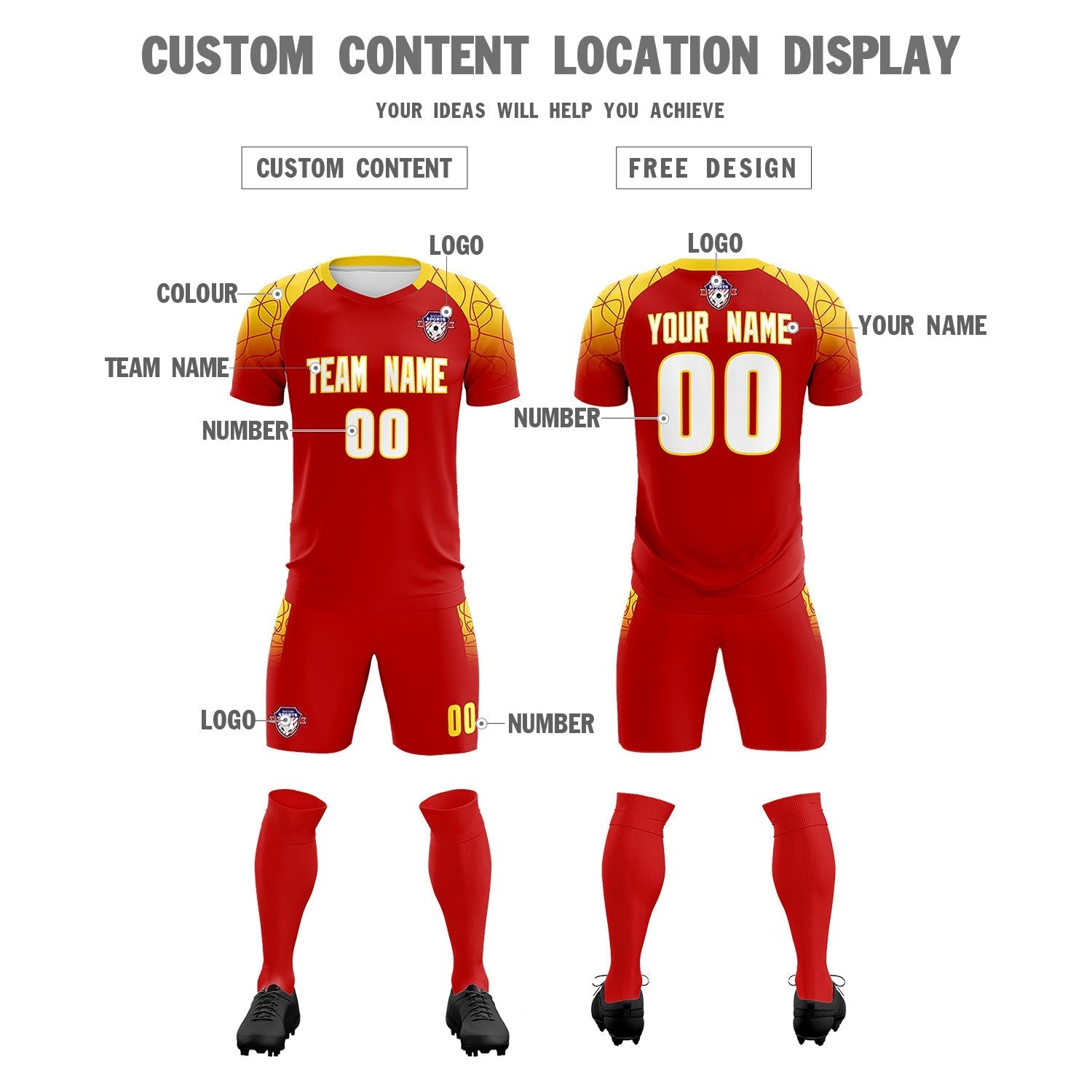 Custom Red Classic Soccer Training Sets Jersey For Adults/Kids