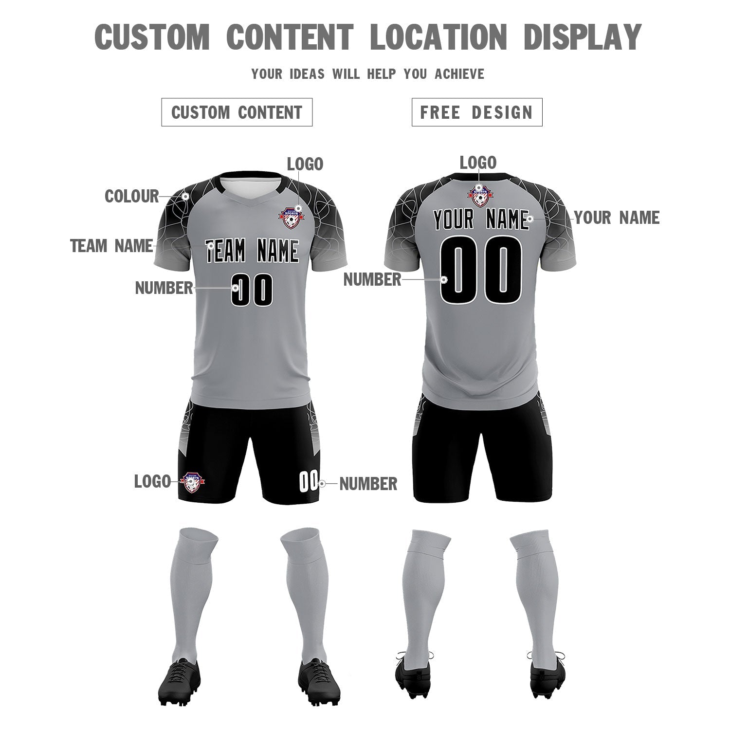Custom Silver Classic Soccer Training Sets Jersey For Adults/Kids