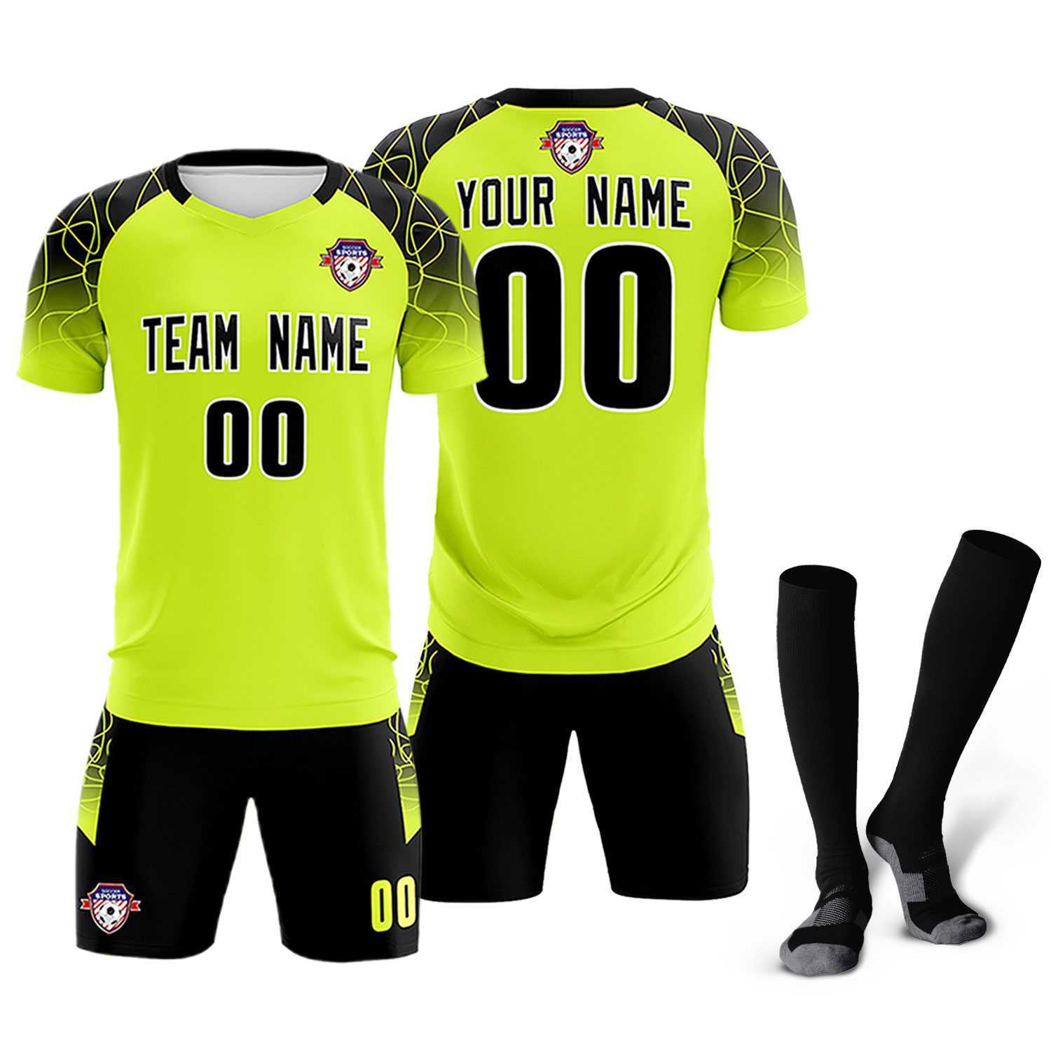 Custom Neon Green Classic Soccer Training Sets Jersey For Adults/Kids