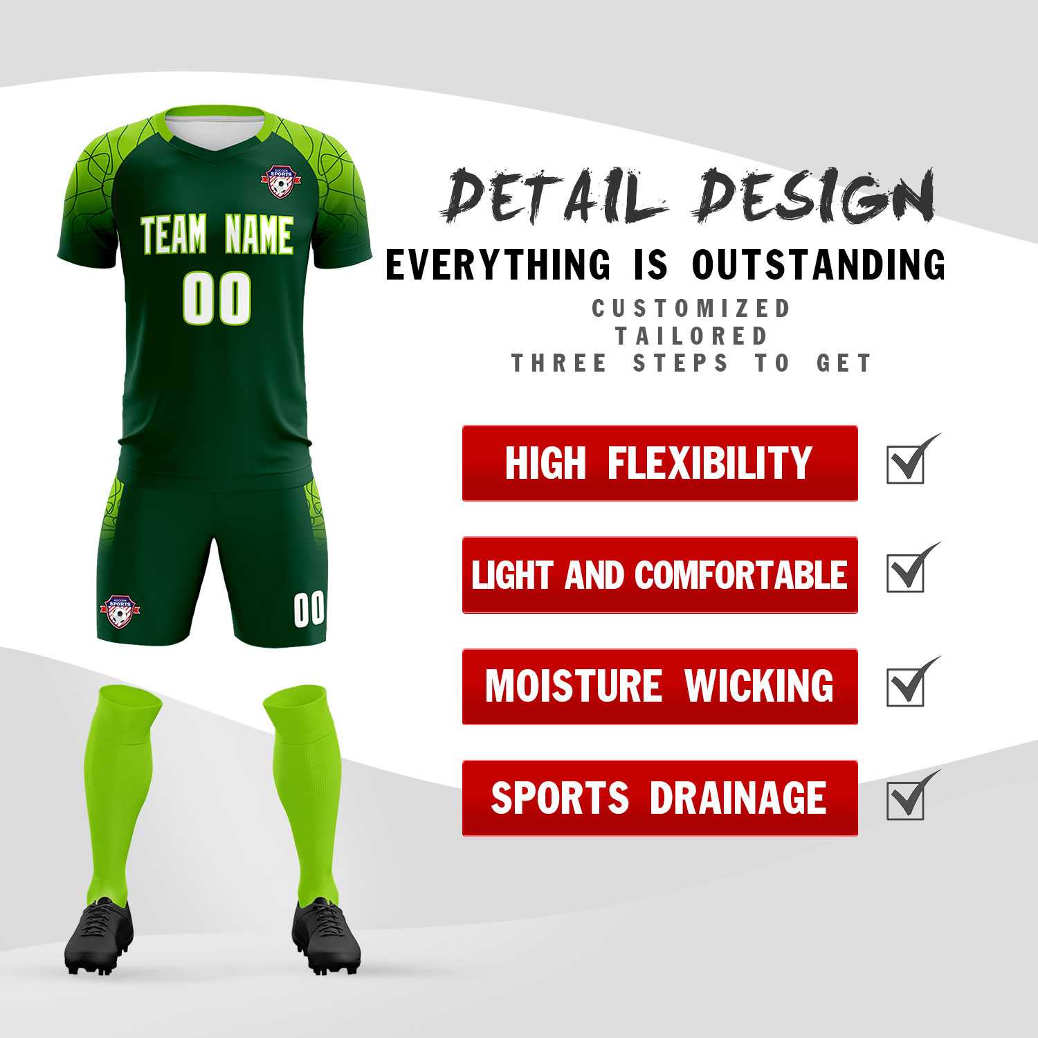 Custom Green Classic Soccer Training Sets Jersey For Adults/Kids