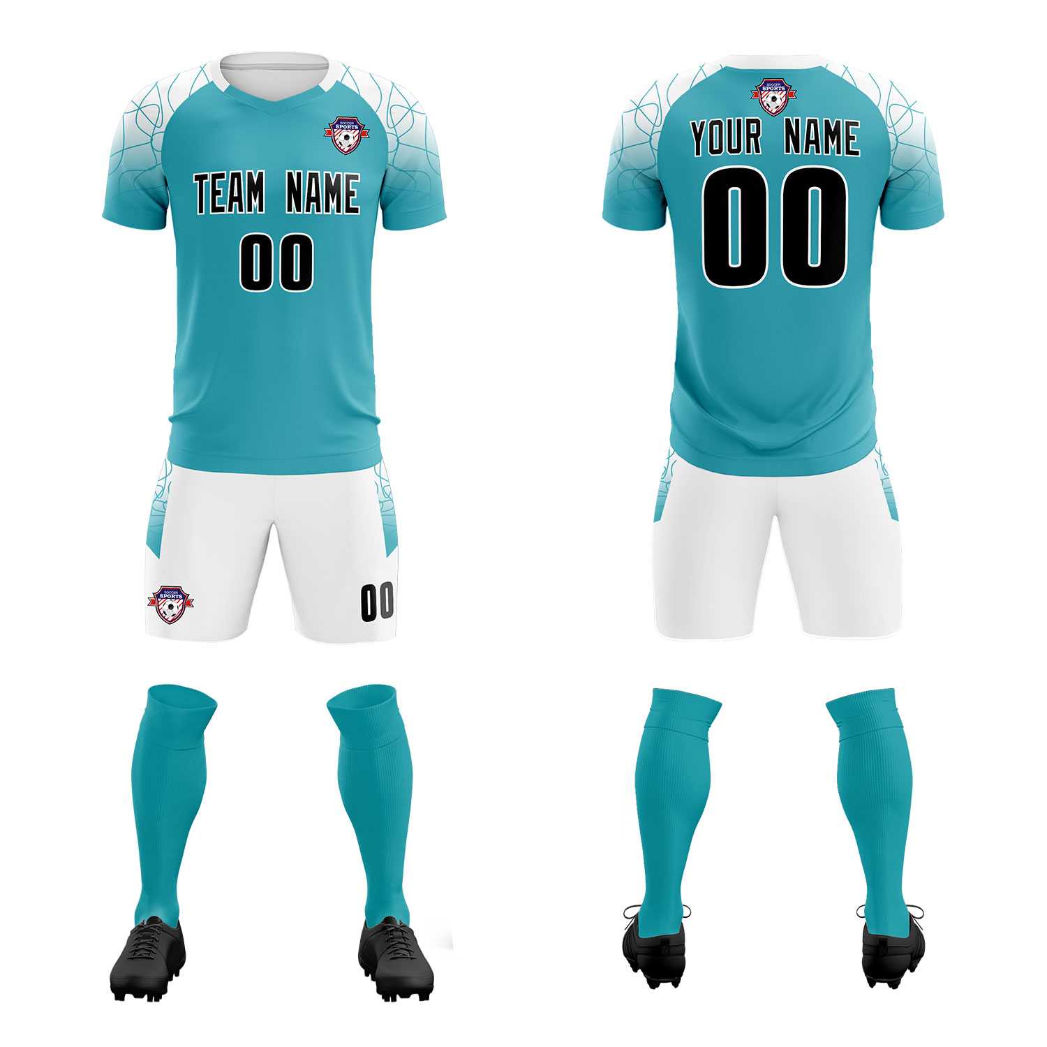 Custom Aqua Classic Soccer Training Sets Jersey For Adults/Kids