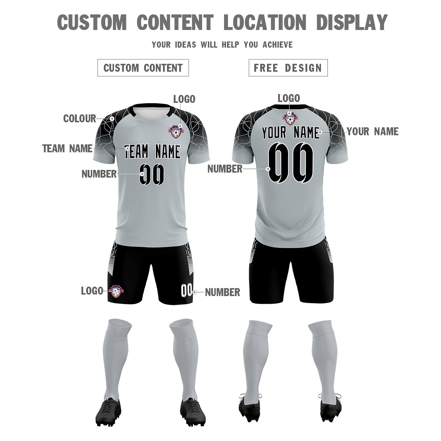 Custom Silver Classic Soccer Training Sets Jersey For Adults/Kids