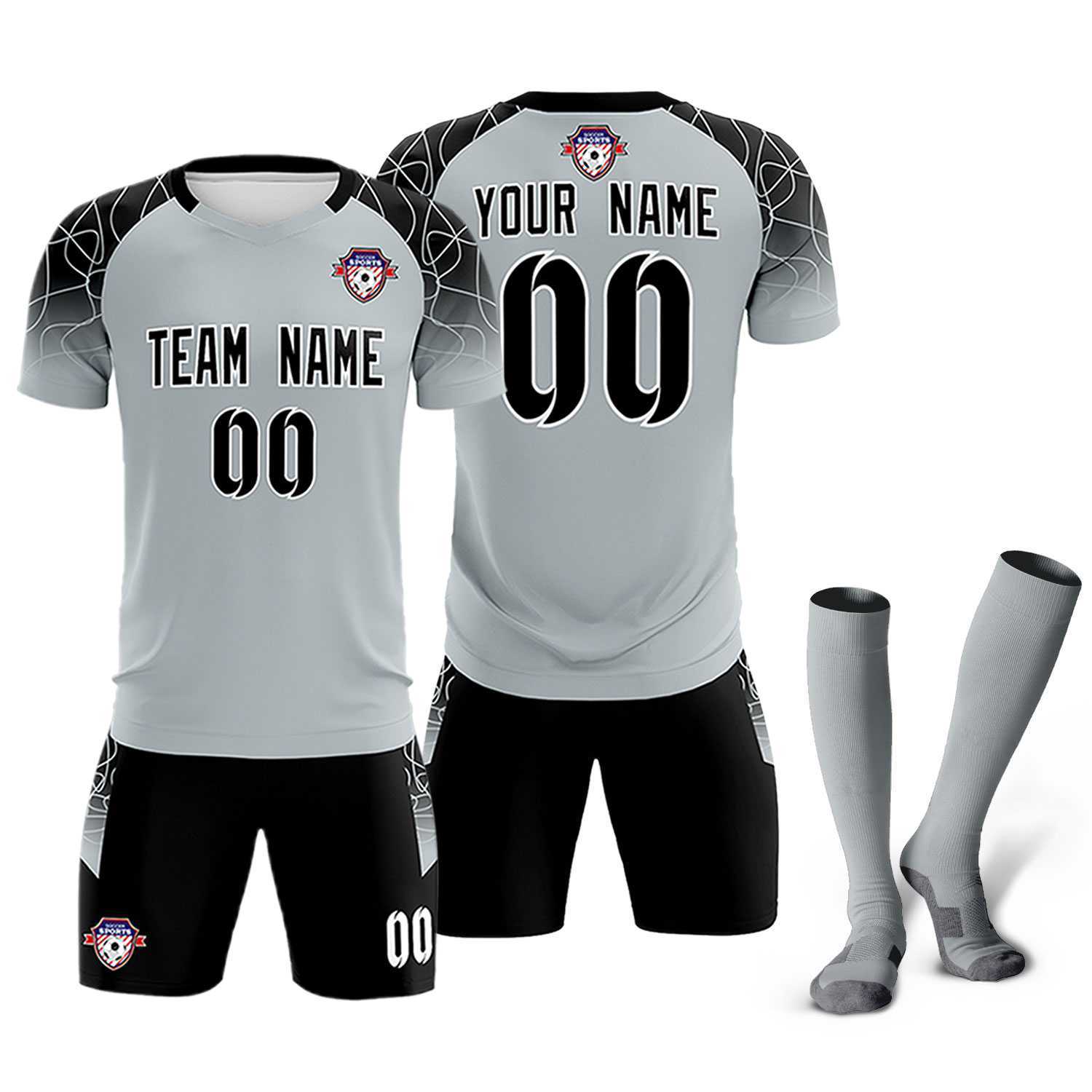 Custom Silver Classic Soccer Training Sets Jersey For Adults/Kids