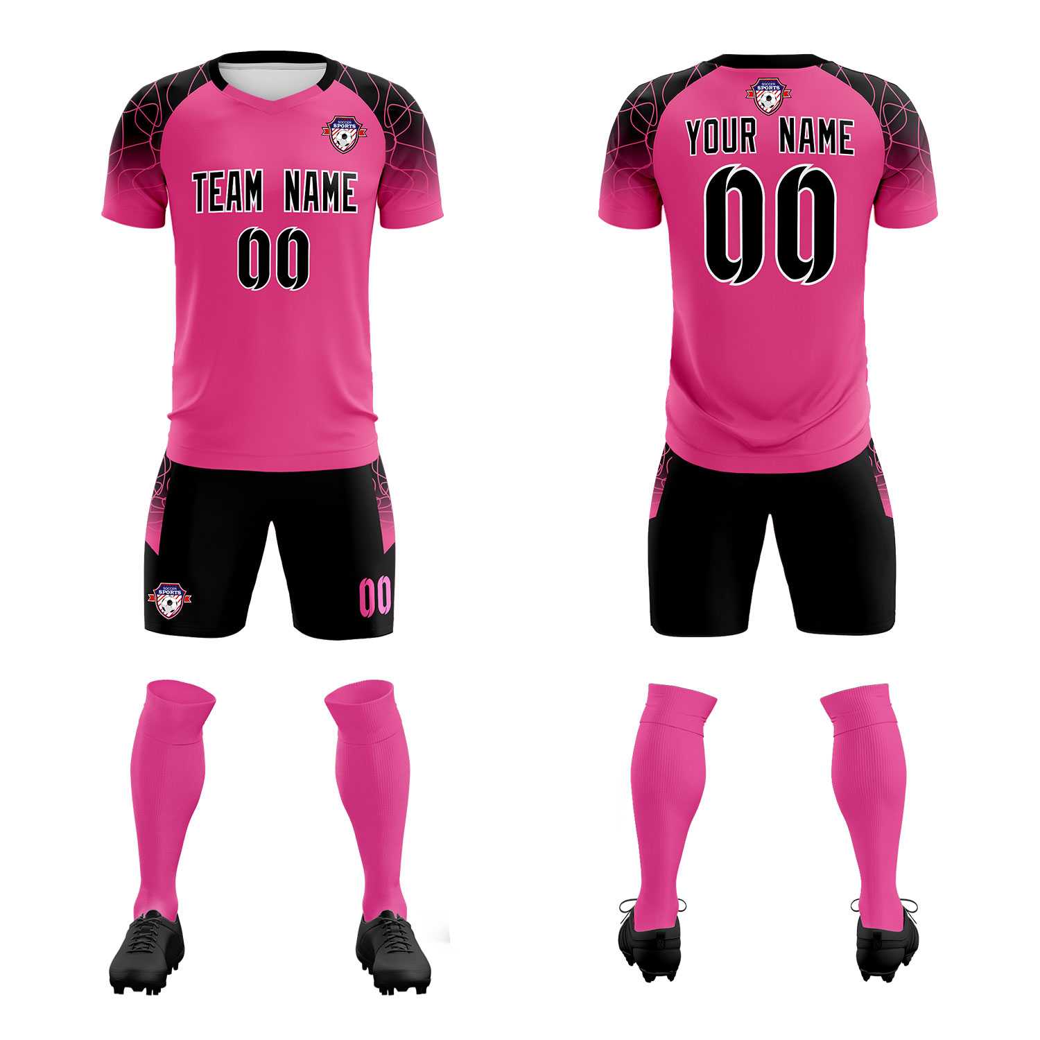 Custom Rose Red Classic Soccer Training Sets Jersey For Adults/Kids