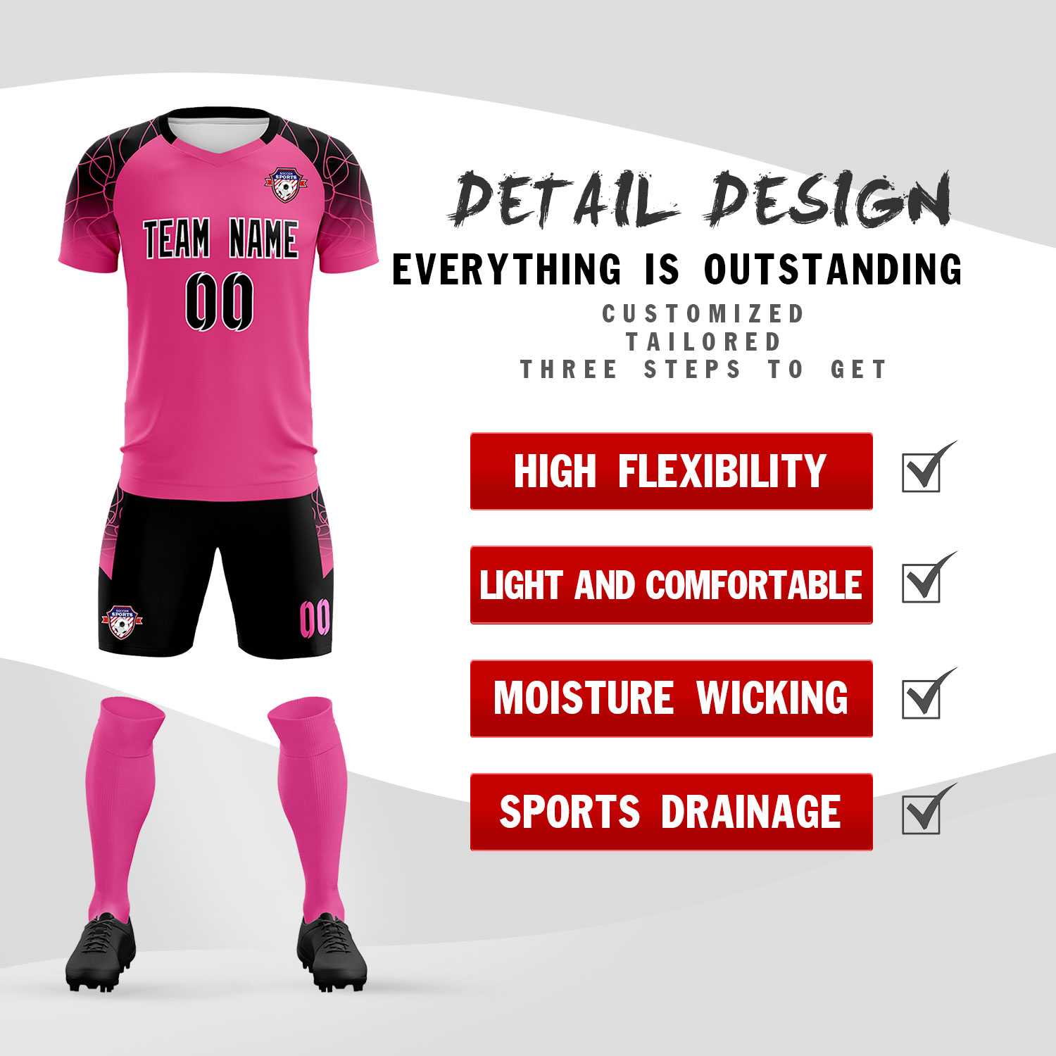 Custom Rose Red Classic Soccer Training Sets Jersey For Adults/Kids