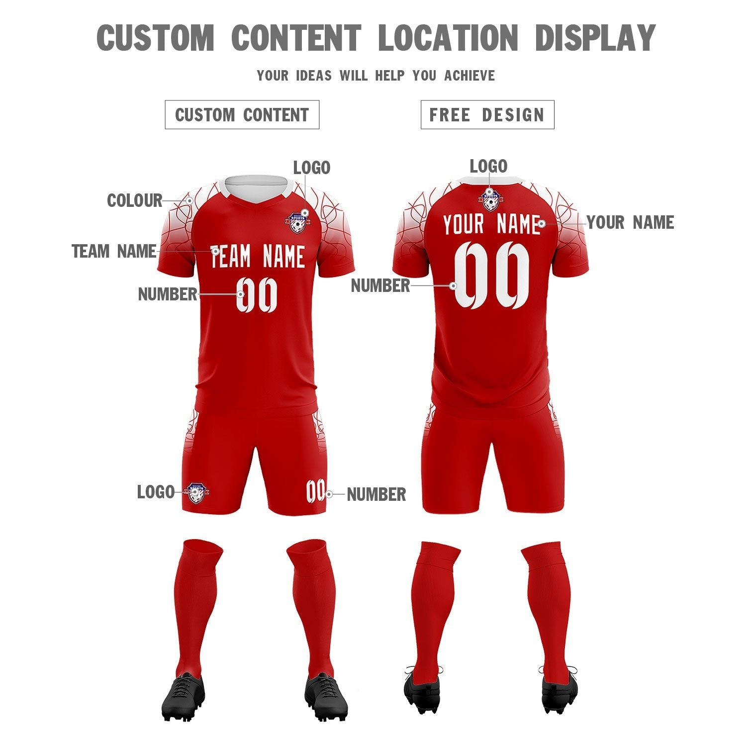 Custom Red Classic Soccer Training Sets Jersey For Adults/Kids