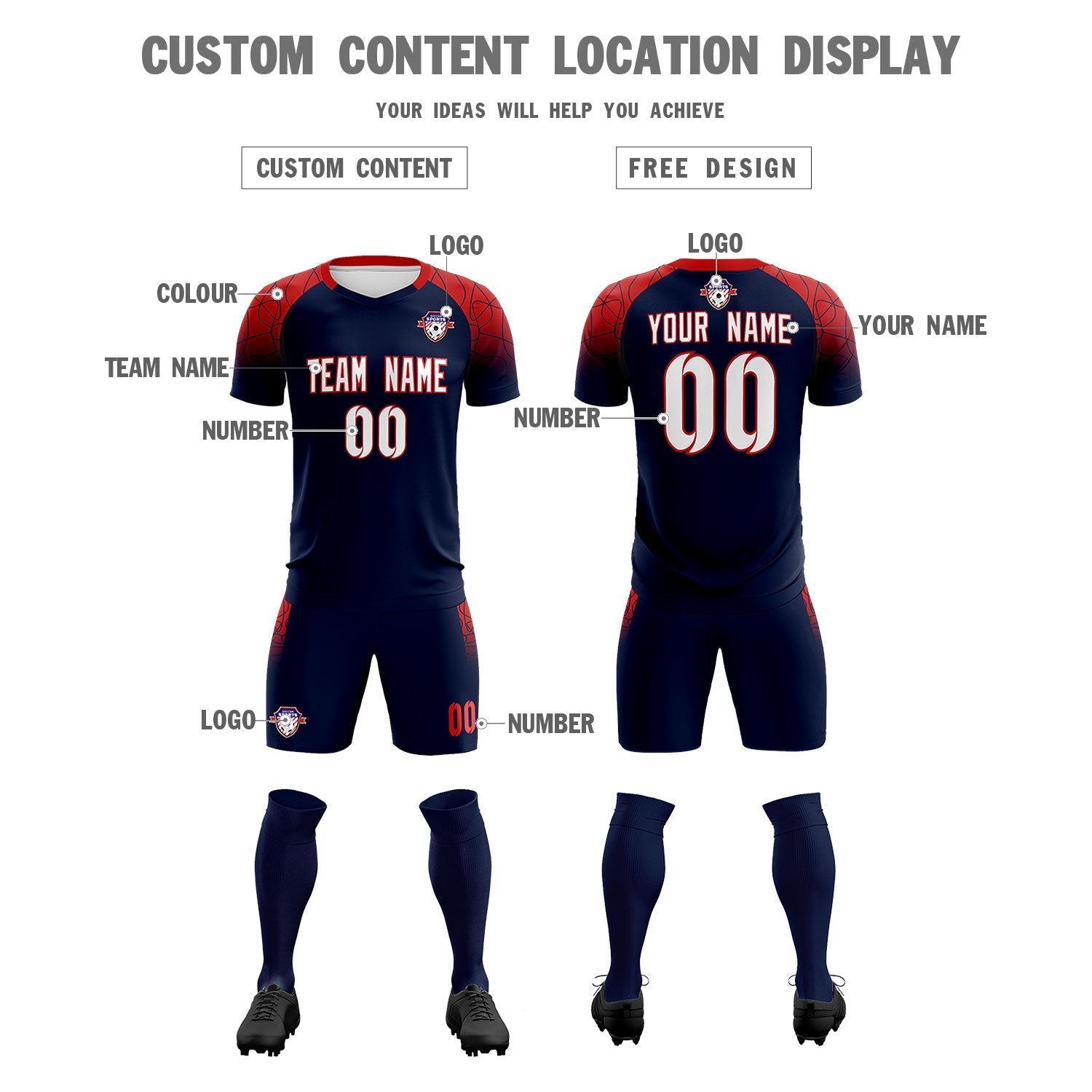 Custom Navy Classic Soccer Training Sets Jersey For Adults/Kids