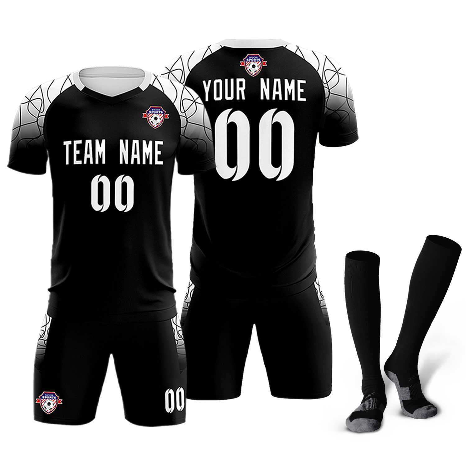 Custom Black Classic Soccer Training Sets Jersey For Adults/Kids