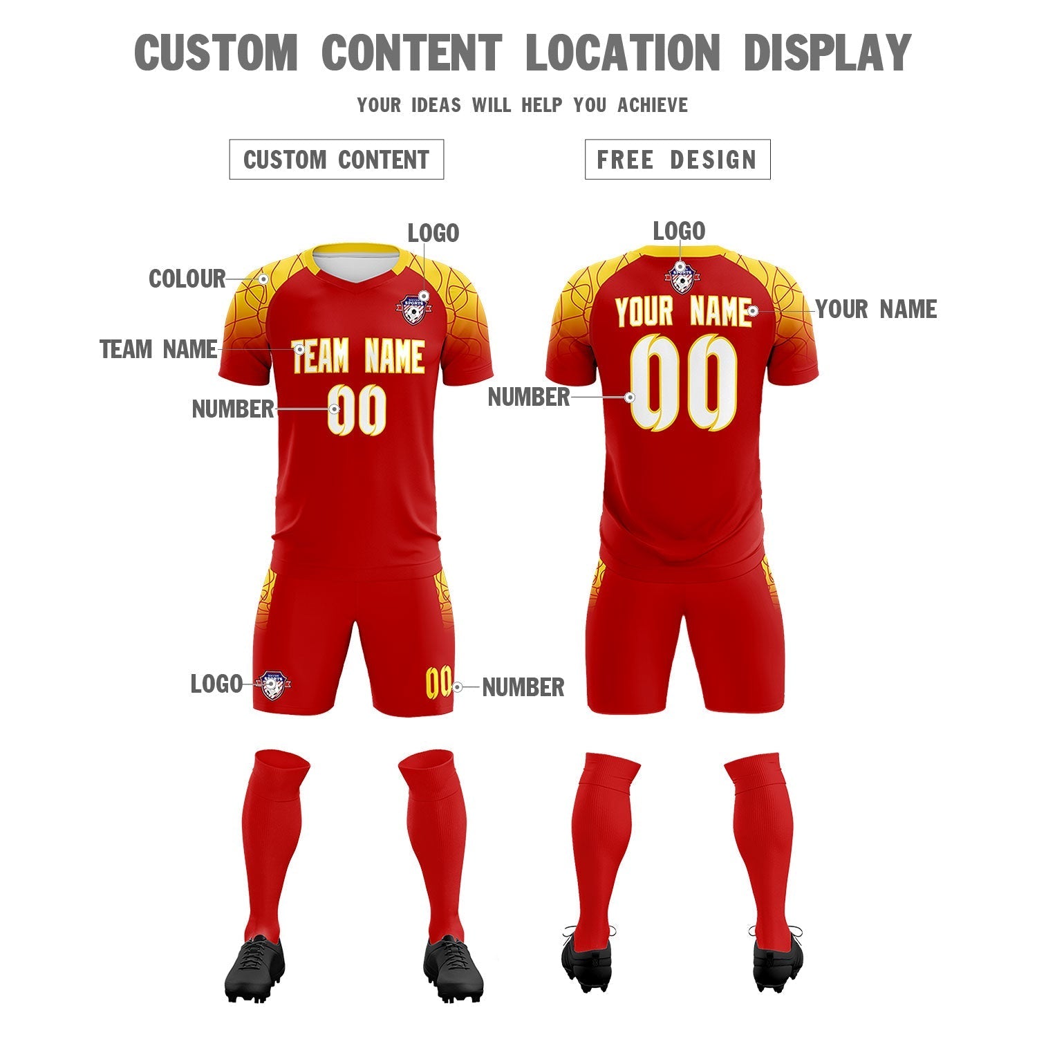 Custom Red Classic Soccer Training Sets Jersey For Adults/Kids