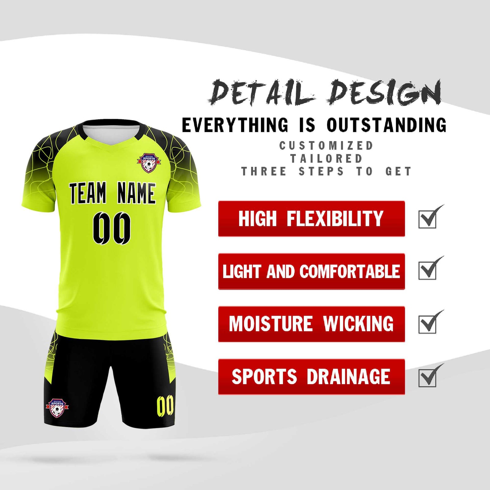 Custom Neon Green Classic Soccer Training Sets Jersey For Adults/Kids