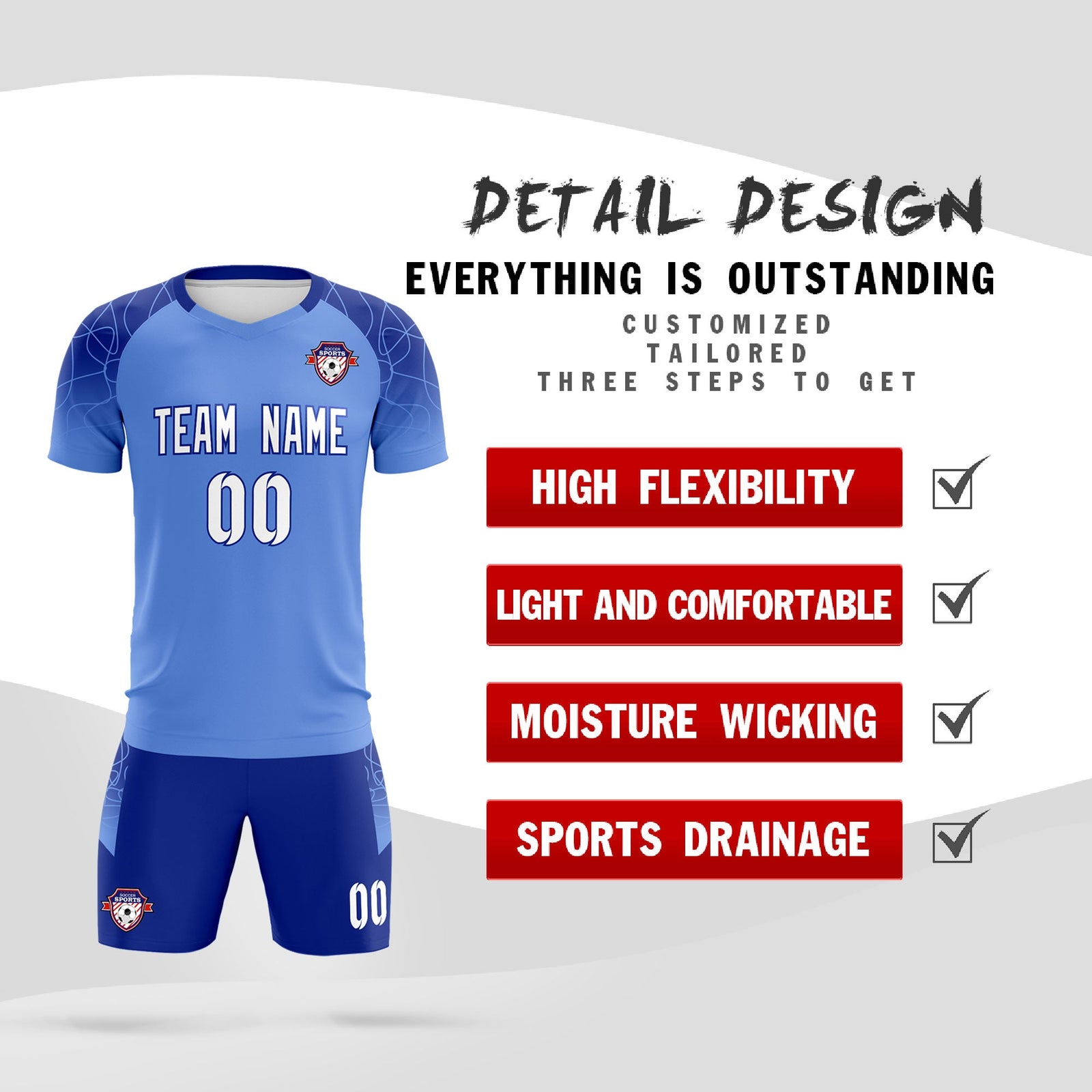 Custom Light Blue Classic Soccer Training Sets Jersey For Adults/Kids