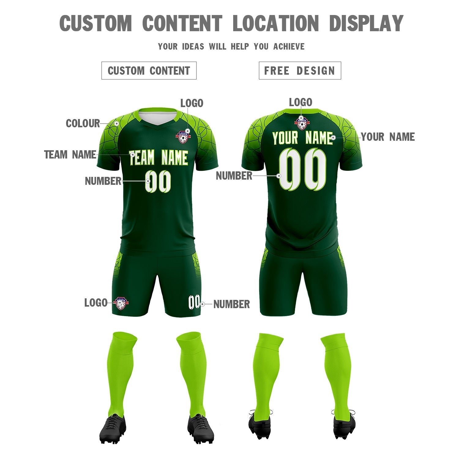 Custom Green Classic Soccer Training Sets Jersey For Adults/Kids