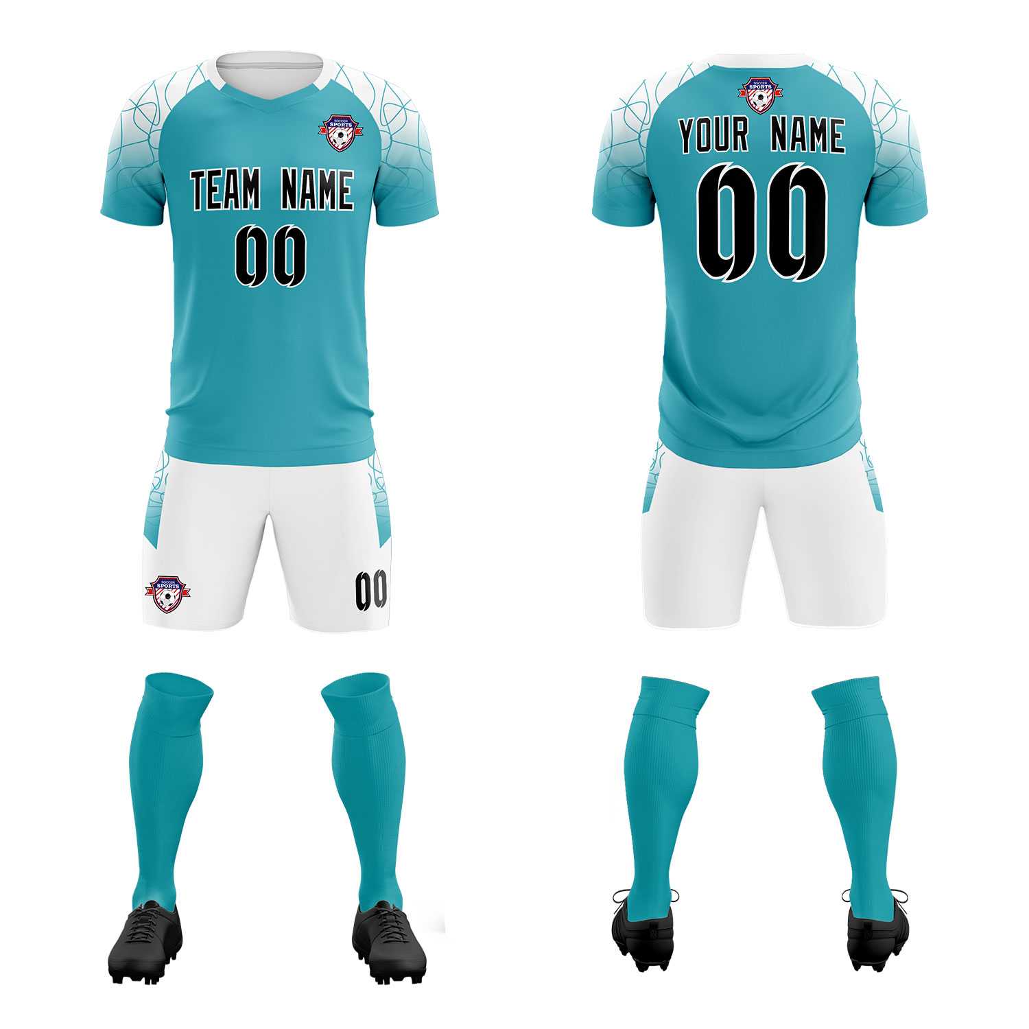 Custom Aqua Classic Soccer Training Sets Jersey For Adults/Kids