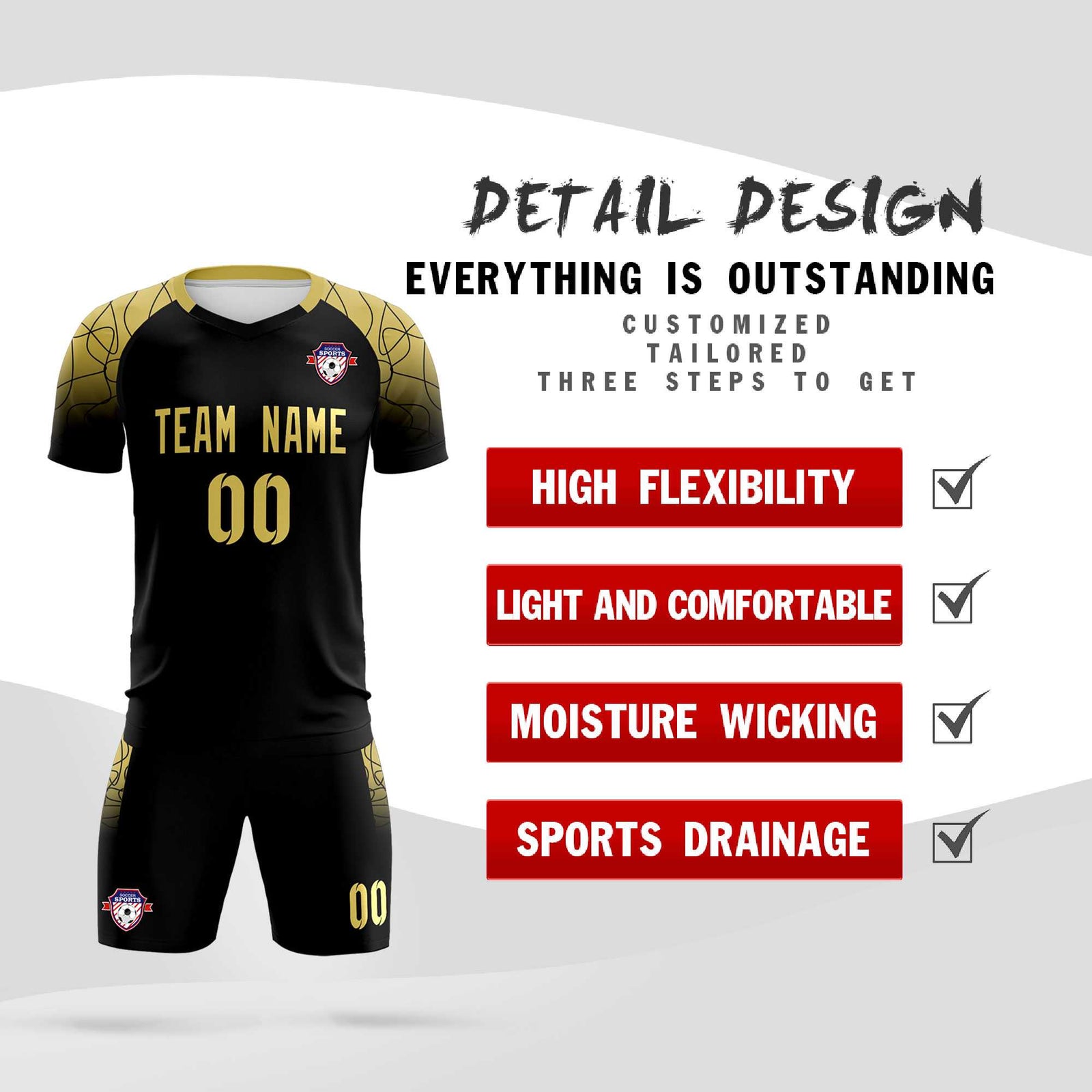 Custom Black Classic Soccer Training Sets Jersey For Adults/Kids