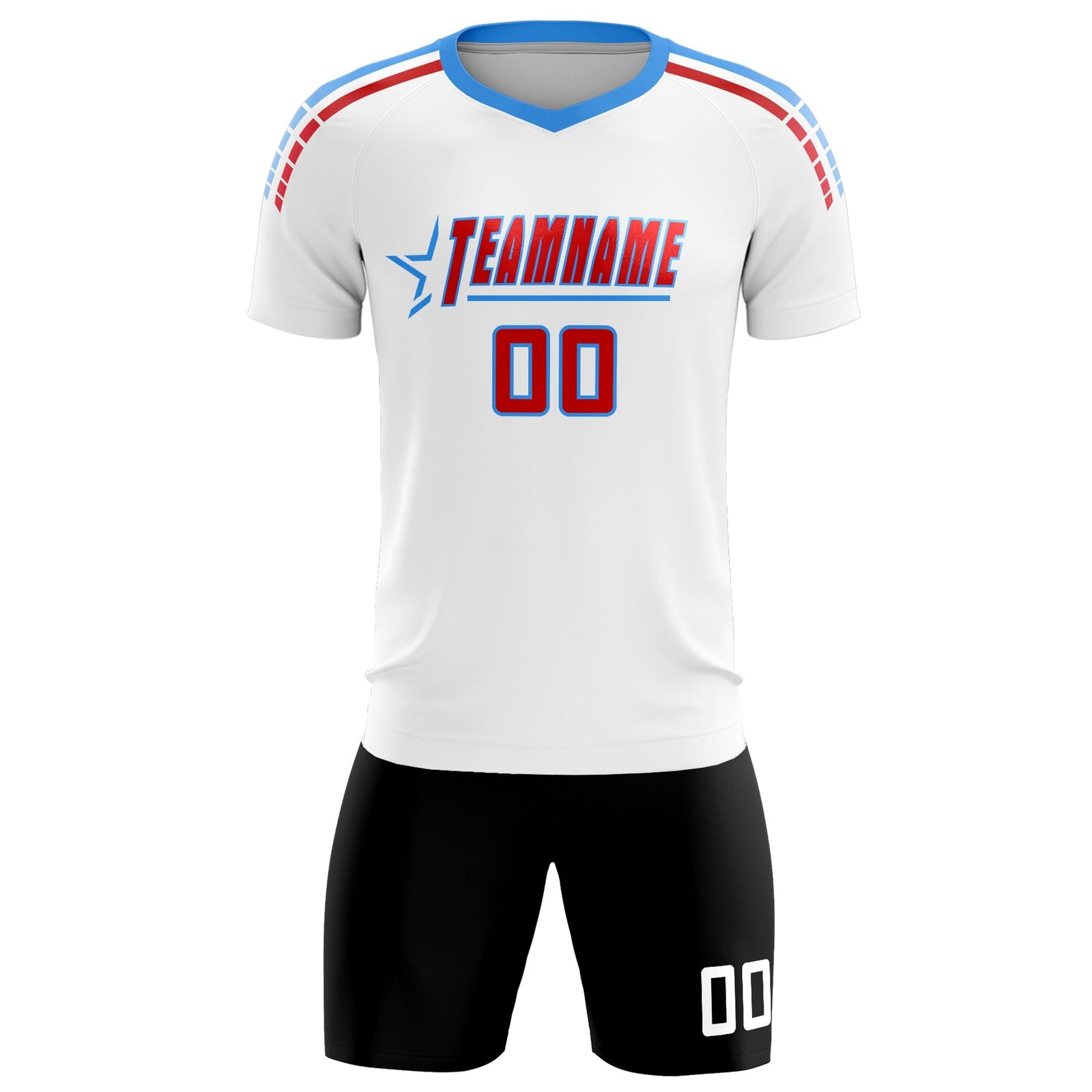 Custom White Raglan Shoulder Striped Soccer Tops/Sets Jersey