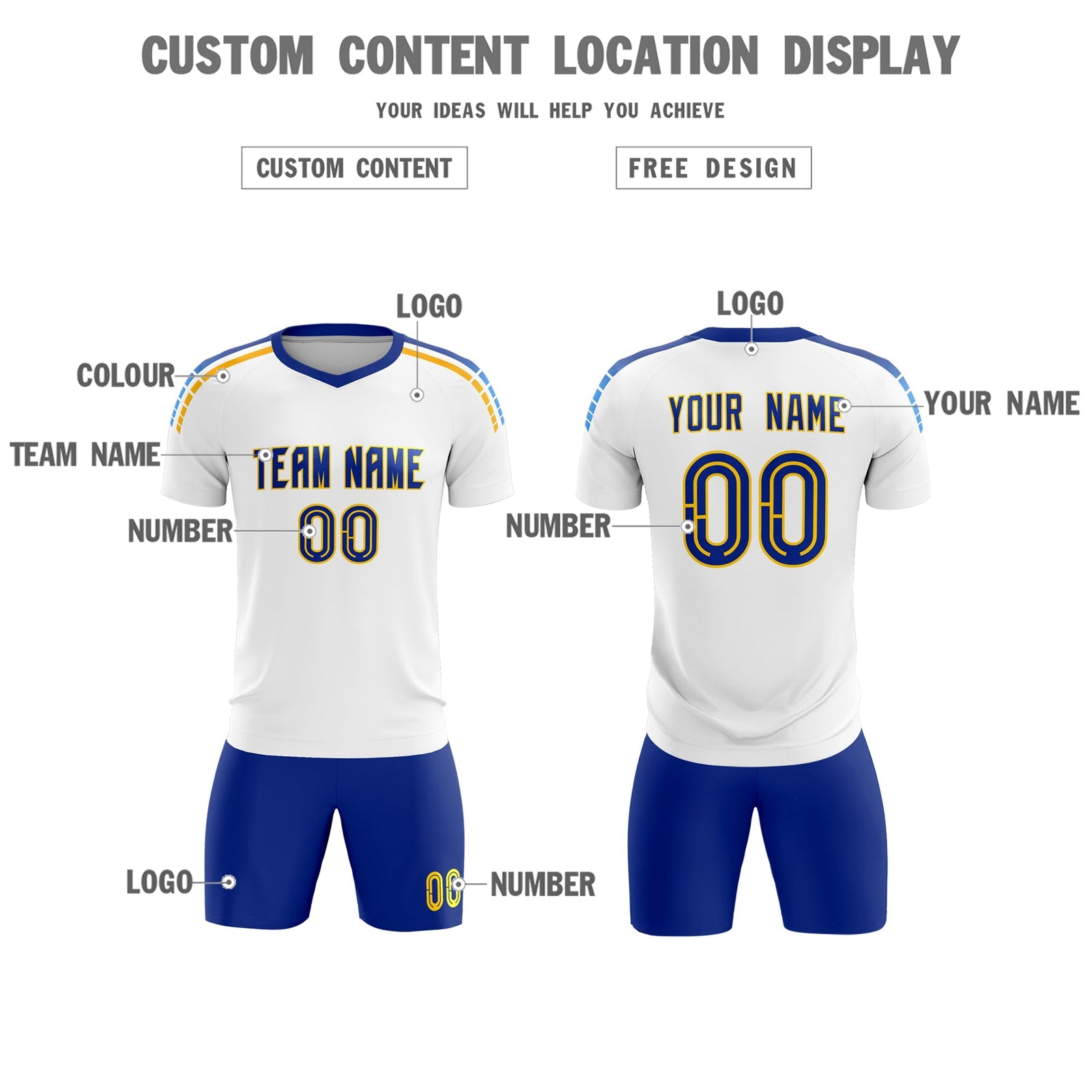 Custom White Raglan Shoulder Striped Soccer Tops/Sets Jersey