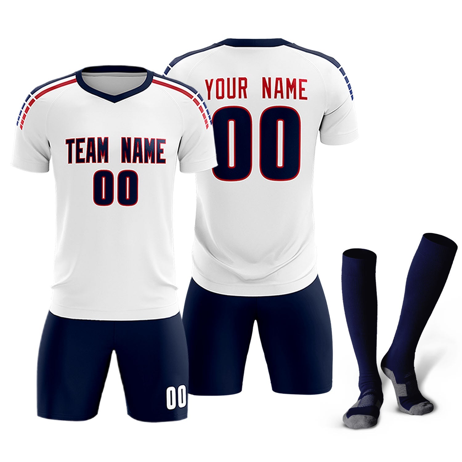 Custom white Striped Quick Dry Tops Soccer Sets Jersey