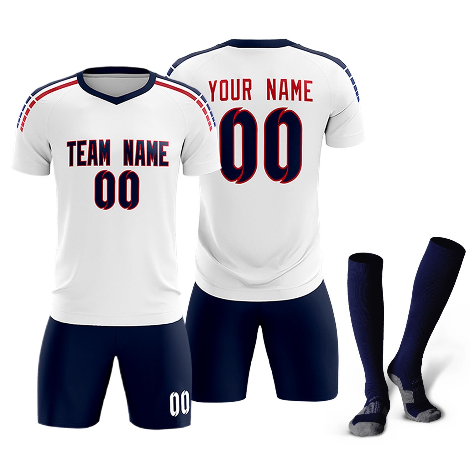 Custom white Striped Quick Dry Tops Soccer Sets Jersey
