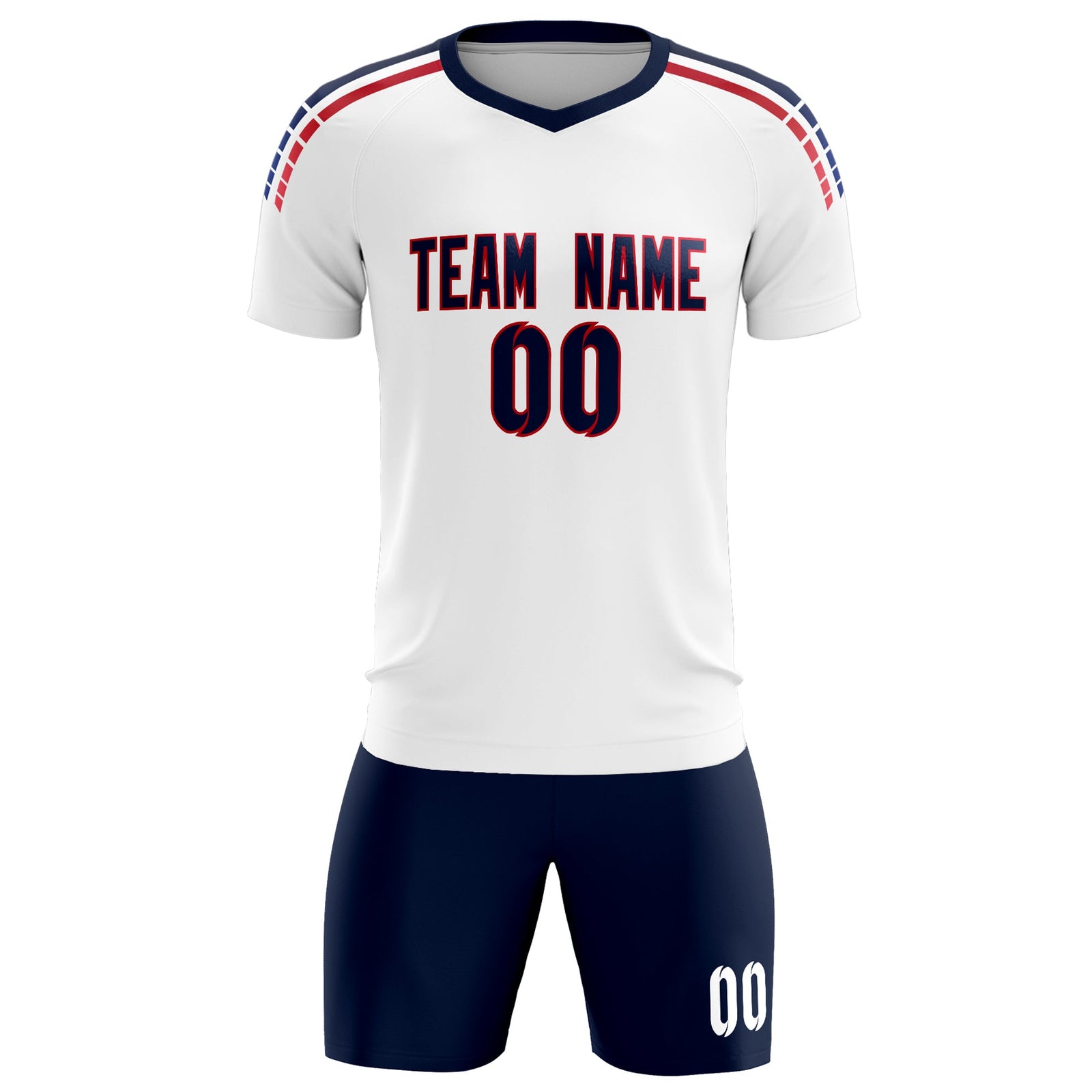 Custom white Striped Quick Dry Tops Soccer Sets Jersey