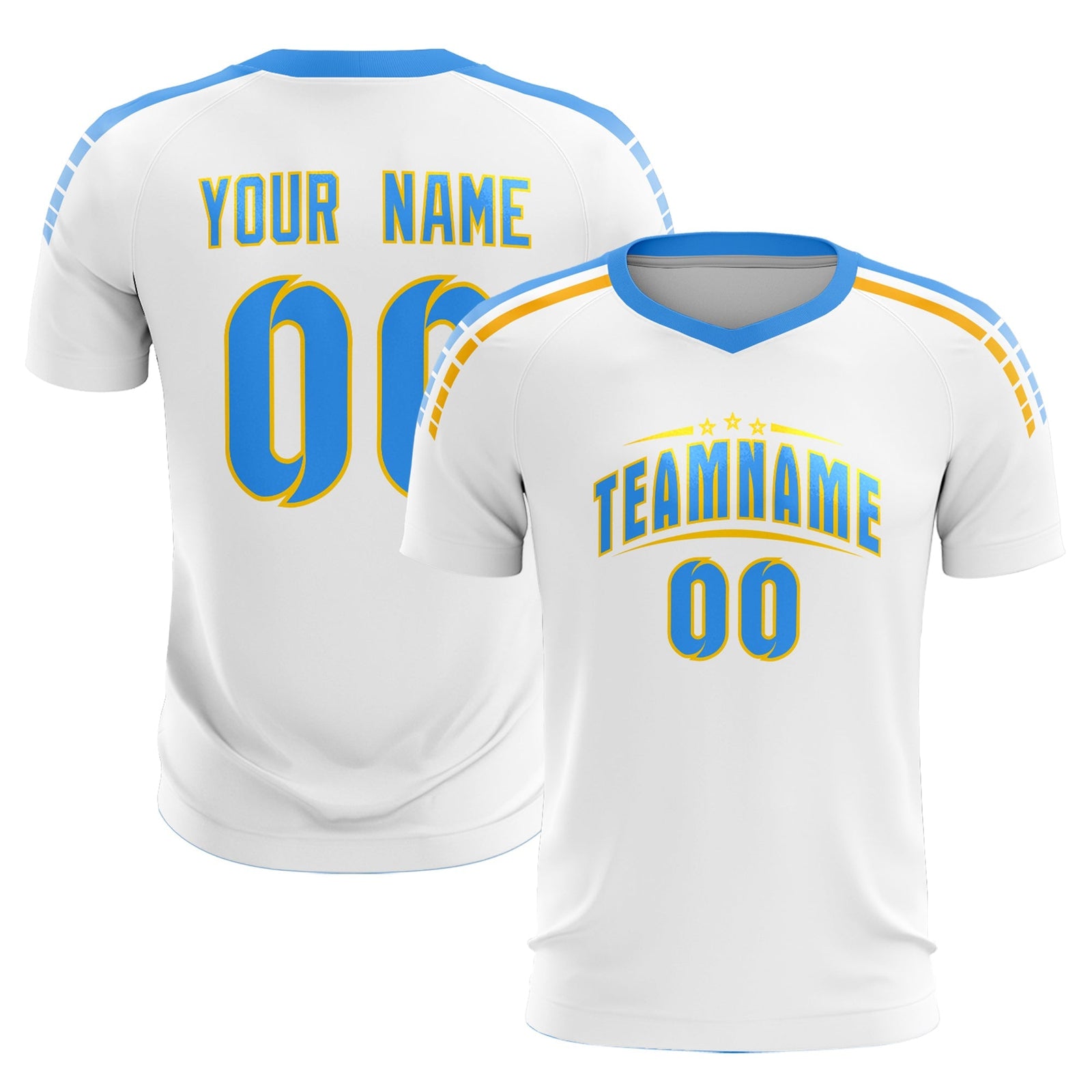 Custom White Raglan Shoulder Striped Soccer Tops/Sets Jersey