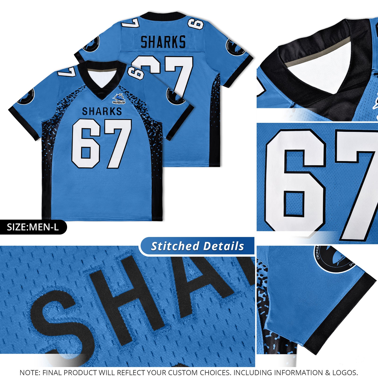 Custom Black Powder Blue-Red Drift Fashion Mesh Authentic Football Jersey