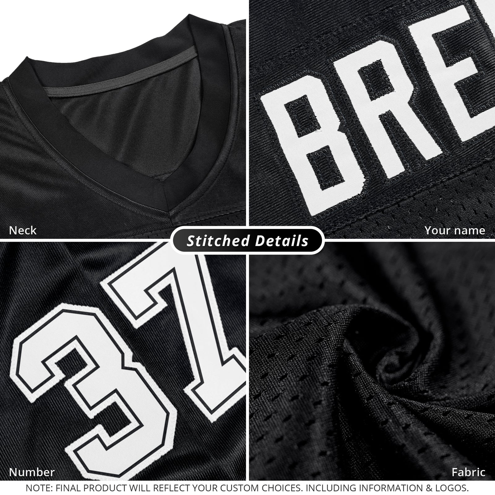 Custom Black White Classic Style Mesh Authentic Football Jersey