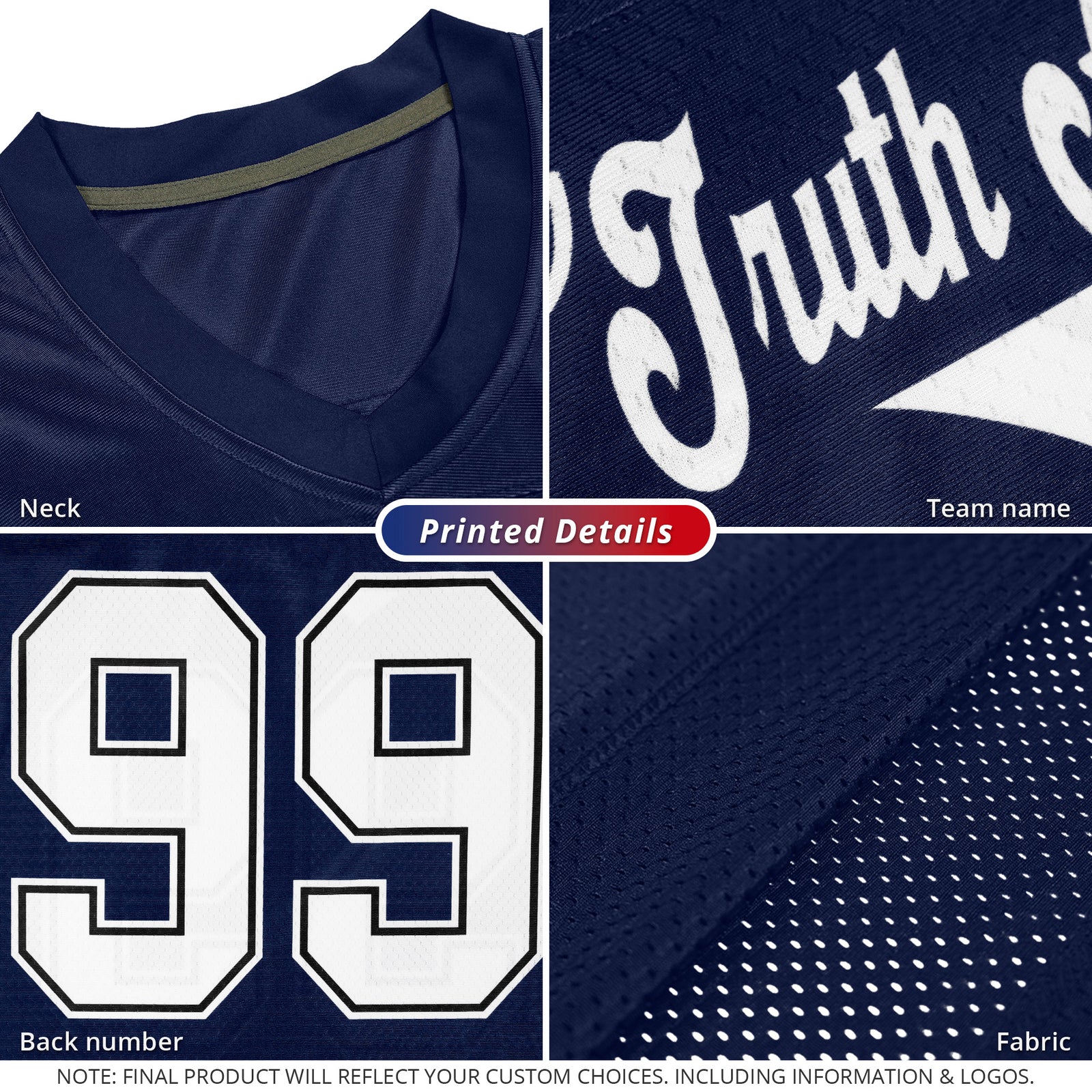 Custom Navy White Classic Style Mesh Authentic Football Jersey
