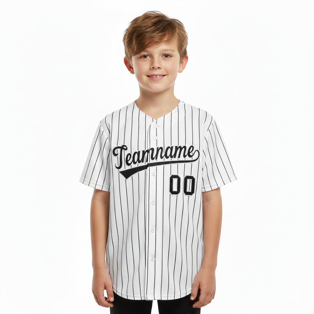 Custom White Black Stripe Fashion Authentic Baseball Jersey For Youth