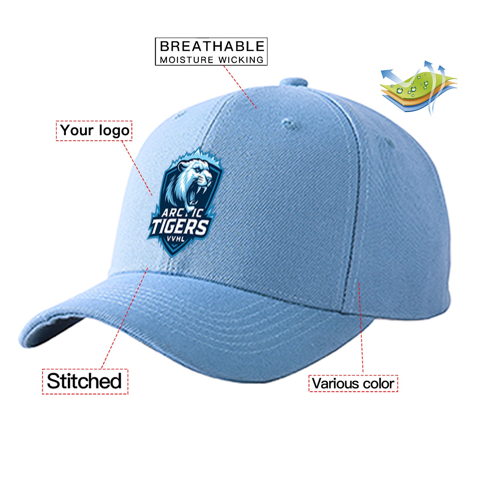 VVHL Powder Blue S9-Arctic-Tigers 3D Puff Embroidery Flat Embroidery Baseball Cap