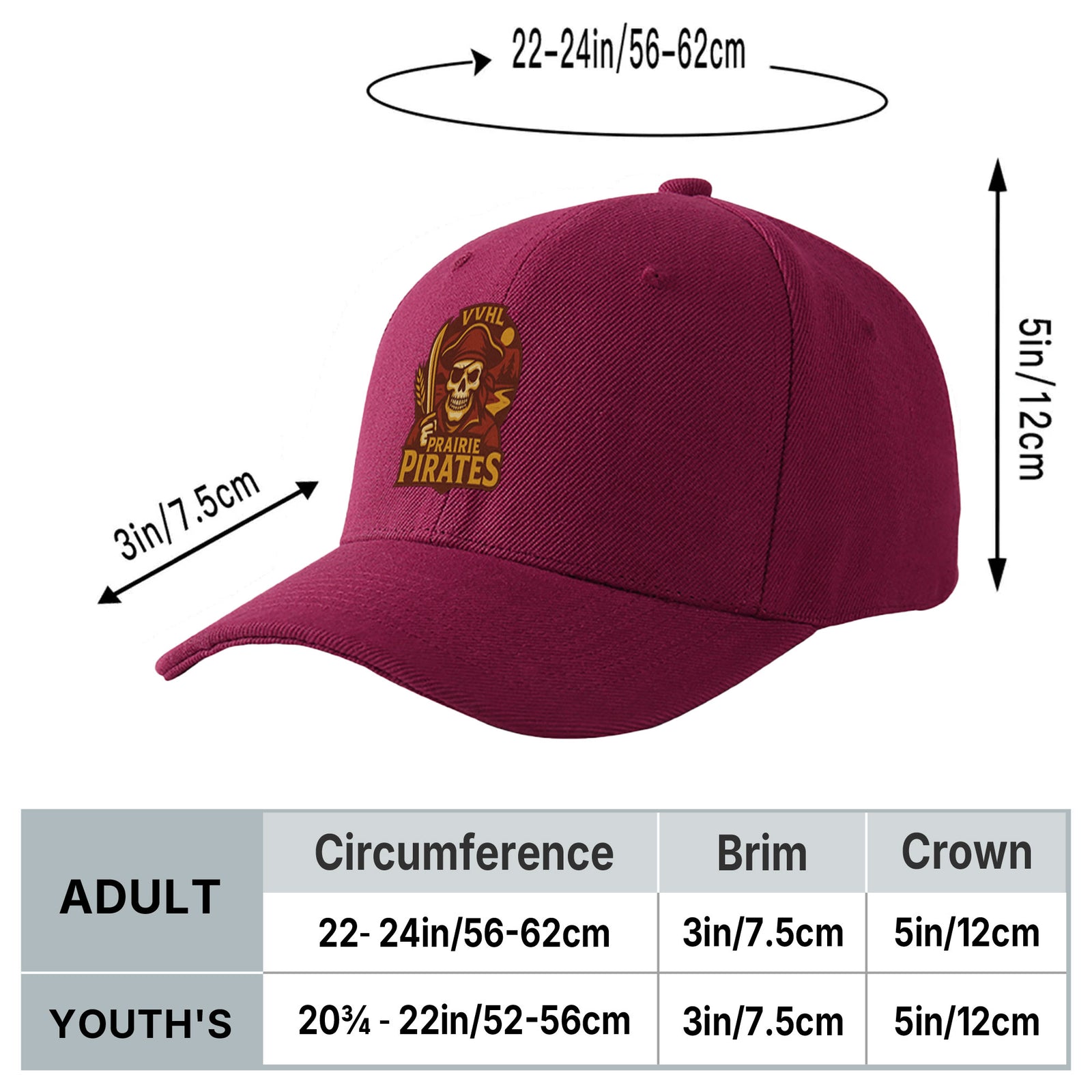 VVHL Burgundy S9-Prairie-Pirates 3D Puff Embroidery Flat Embroidery Baseball Cap