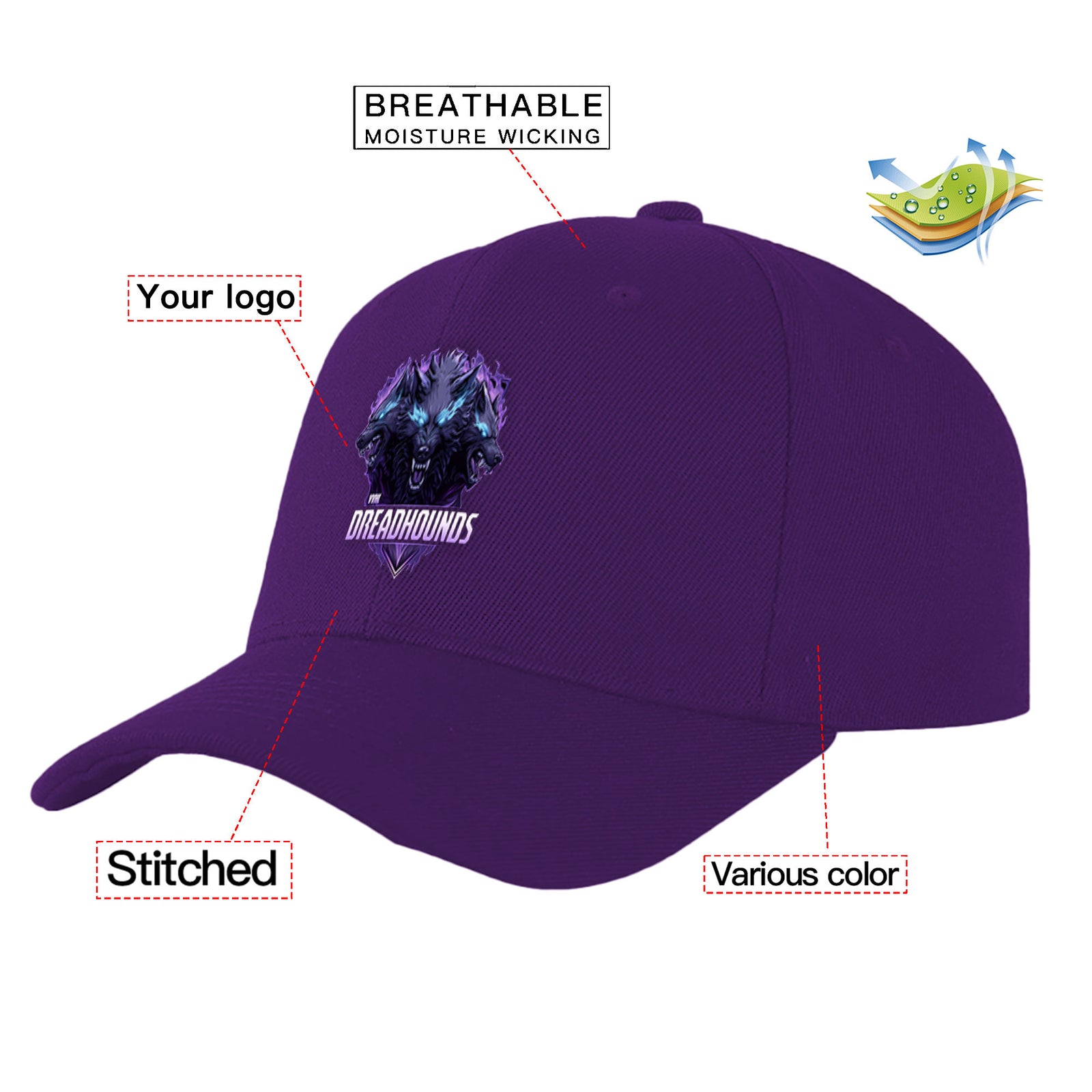 VVHL Purple S9-Dreadhounds 3D Puff Embroidery Flat Embroidery Baseball Cap