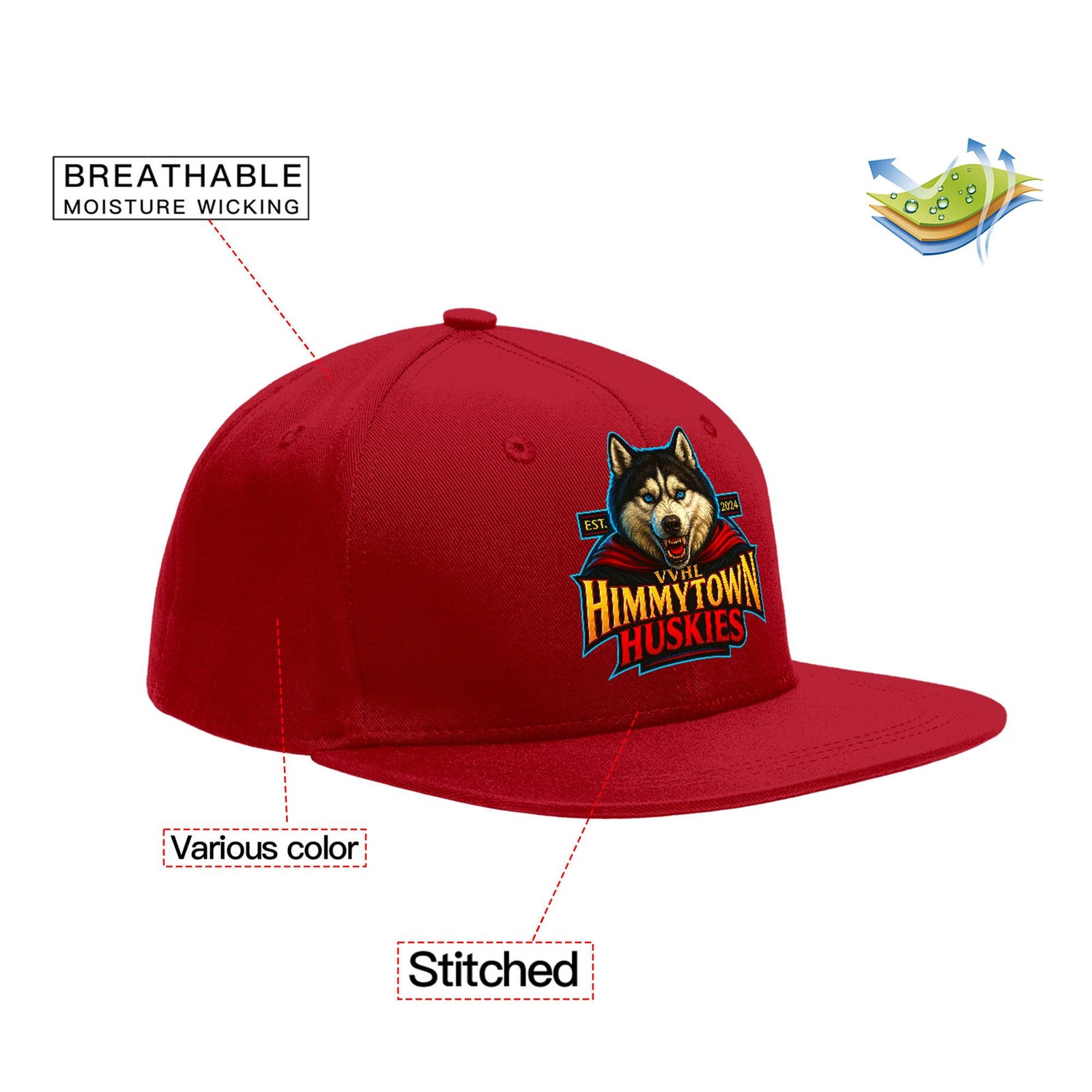 VVHL Red S7-Himmytown-huskies-1 3D Puff Embroidery Flat Embroidery Baseball Cap