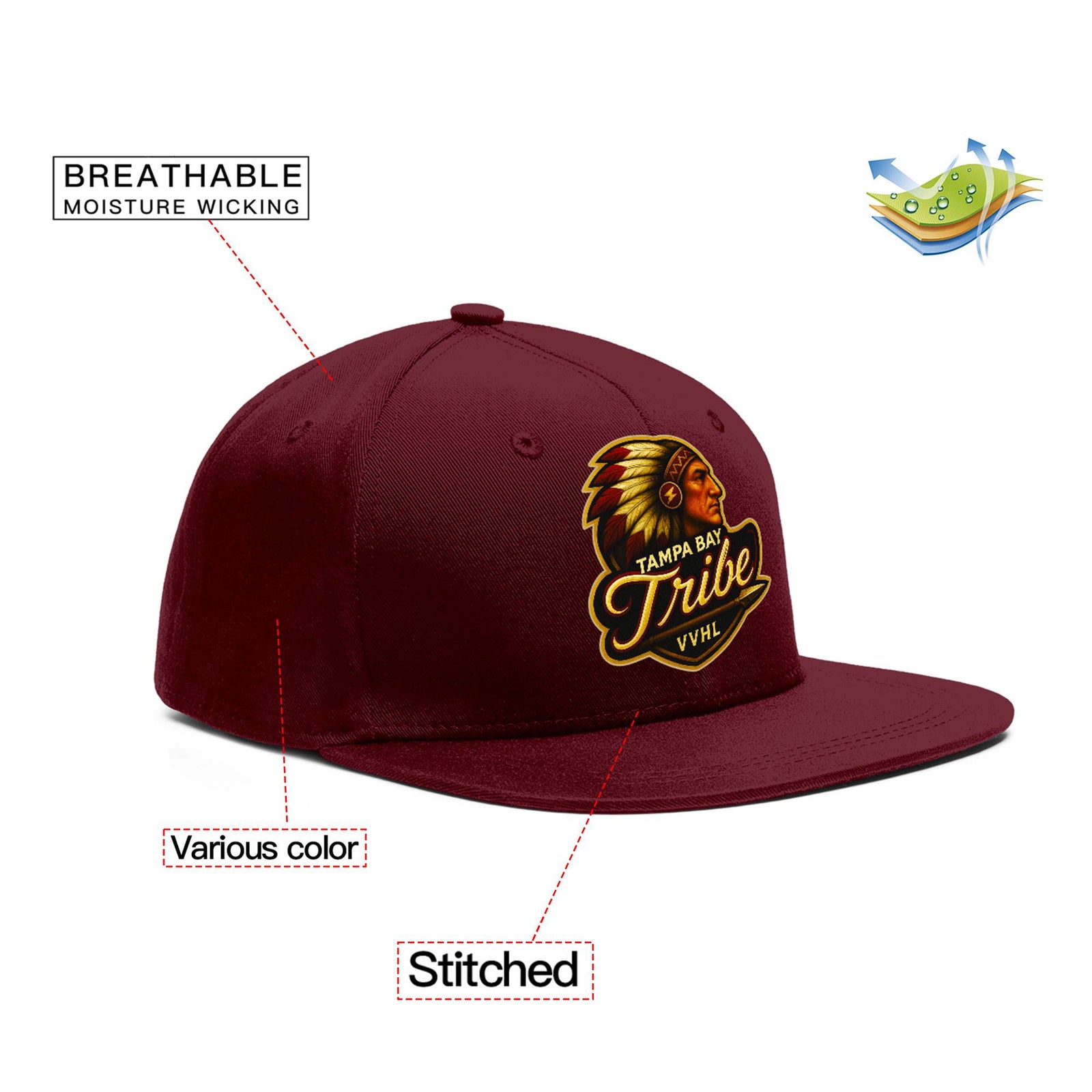 VVHL Old Gold S7-Tampa-bay-tribe 3D Puff Embroidery Flat Embroidery Baseball Cap