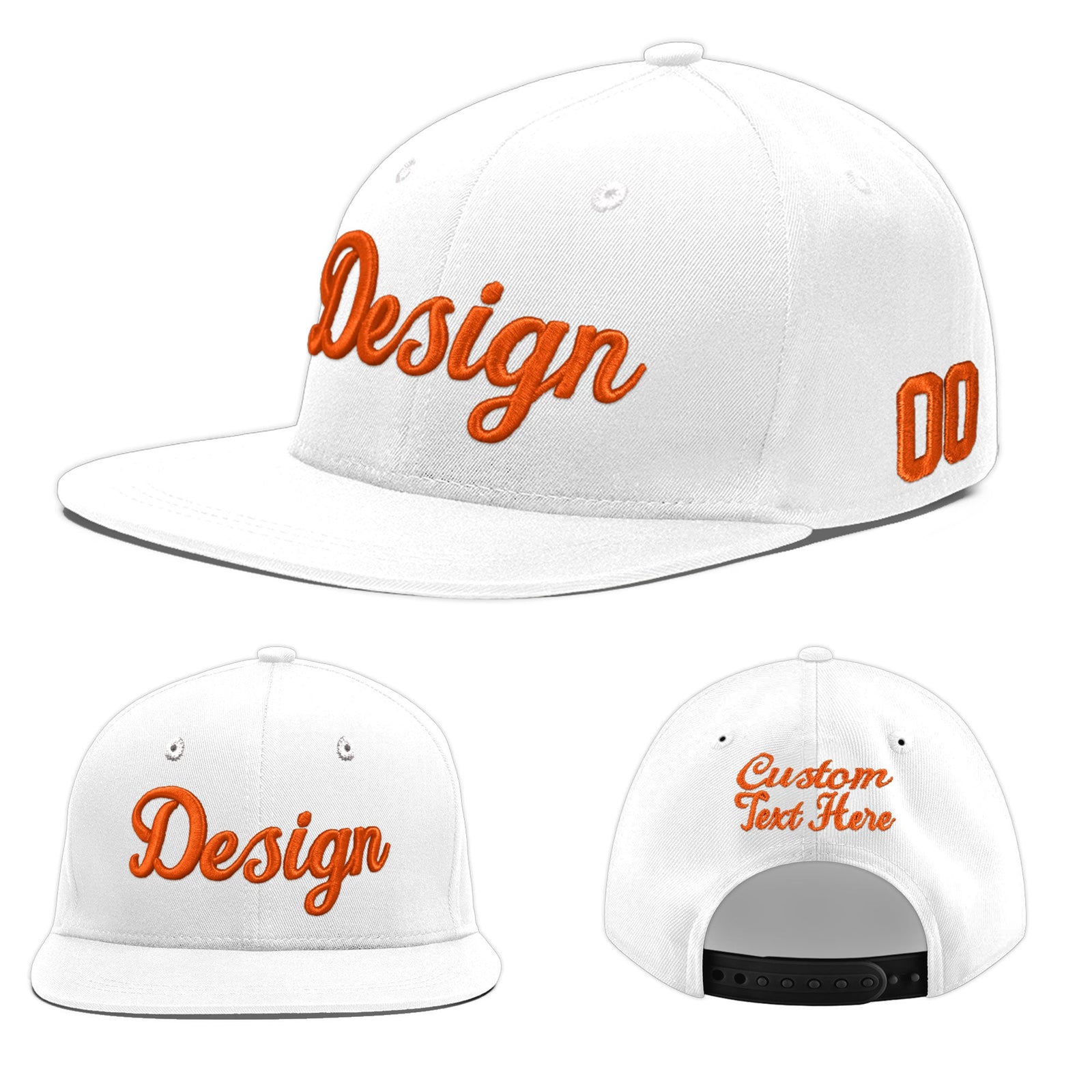 Custom White 3D Puff Embroidery Flat Embroidery Casual Sport Baseball Cap