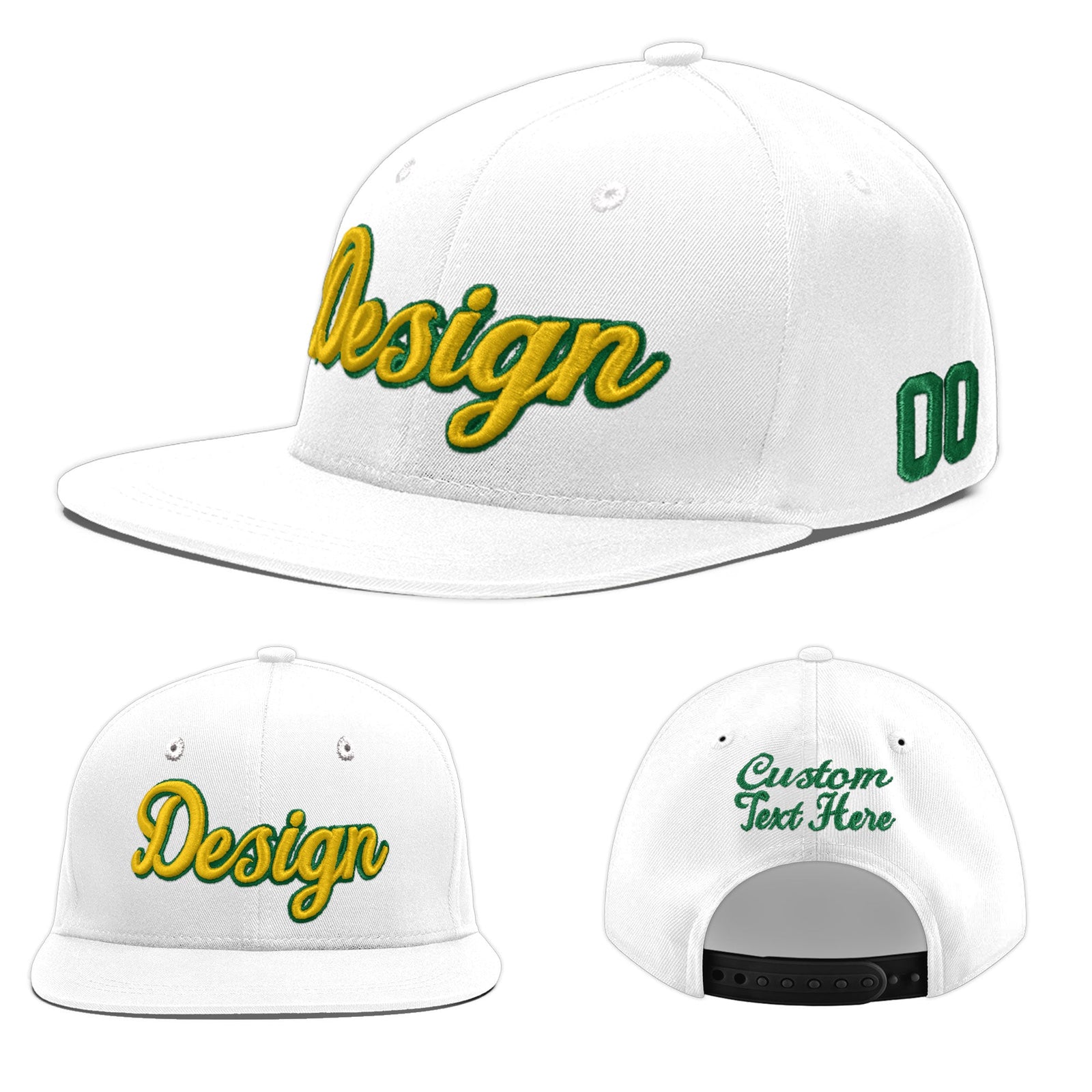 Custom White 3D Puff Embroidery Flat Embroidery Casual Sport Baseball Cap