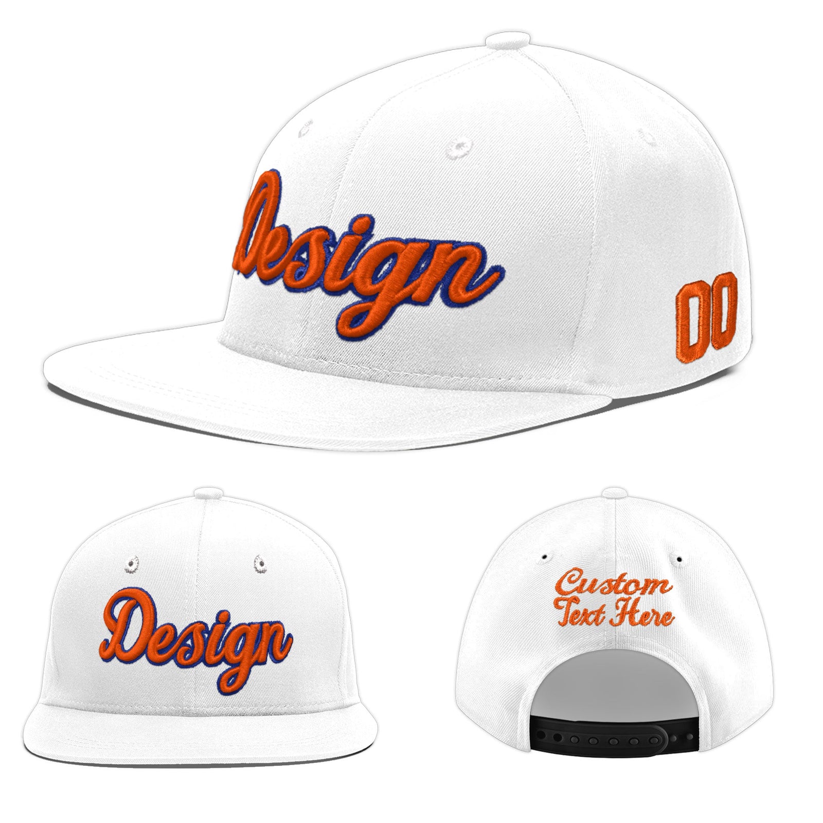 Custom White 3D Puff Embroidery Flat Embroidery Casual Sport Baseball Cap