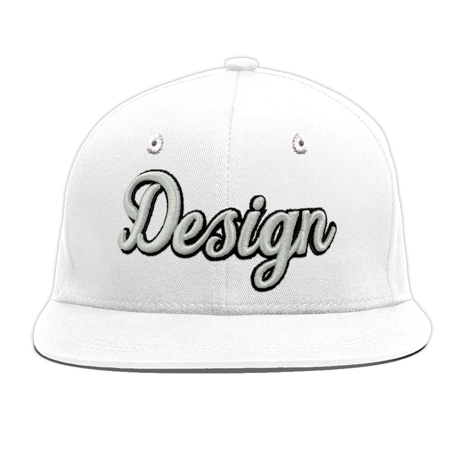 Custom White 3D Puff Embroidery Flat Embroidery Casual Sport Baseball Cap